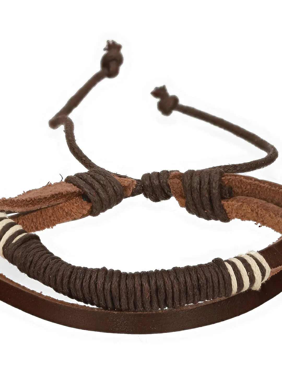 Men Pack Of 4 Brown & Coffee Brown Beads Leather Bracelet