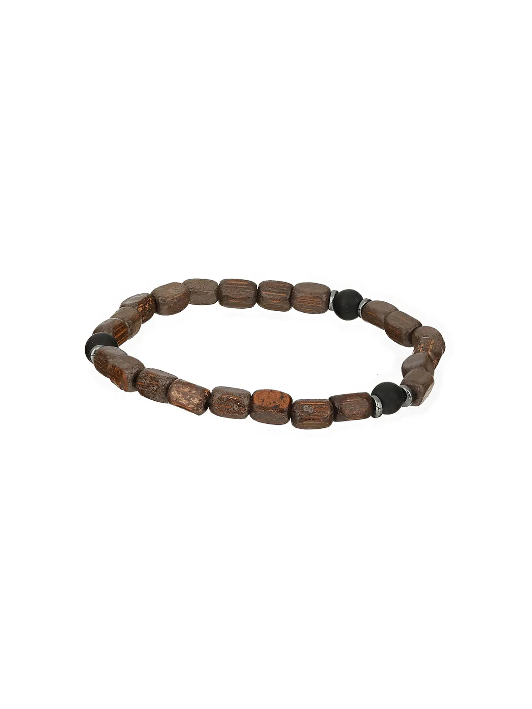 Men Pack Of 4 Brown & Coffee Brown Beads Leather Bracelet