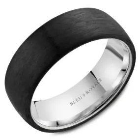 Men's 14K White Gold and Forged Carbon Fiber Wedding Band