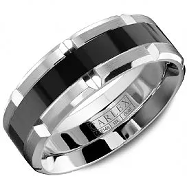 Men's 14K White Gold Wedding Band with Black Enamel