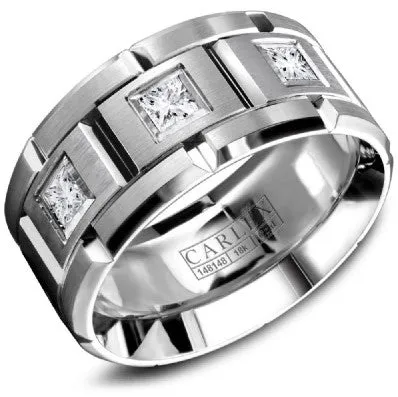 Men's 14K White Gold Wedding Band with Diamonds