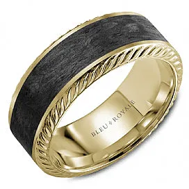 Men's 14K Yellow Gold & Forged Carbon Fiber Wedding Band