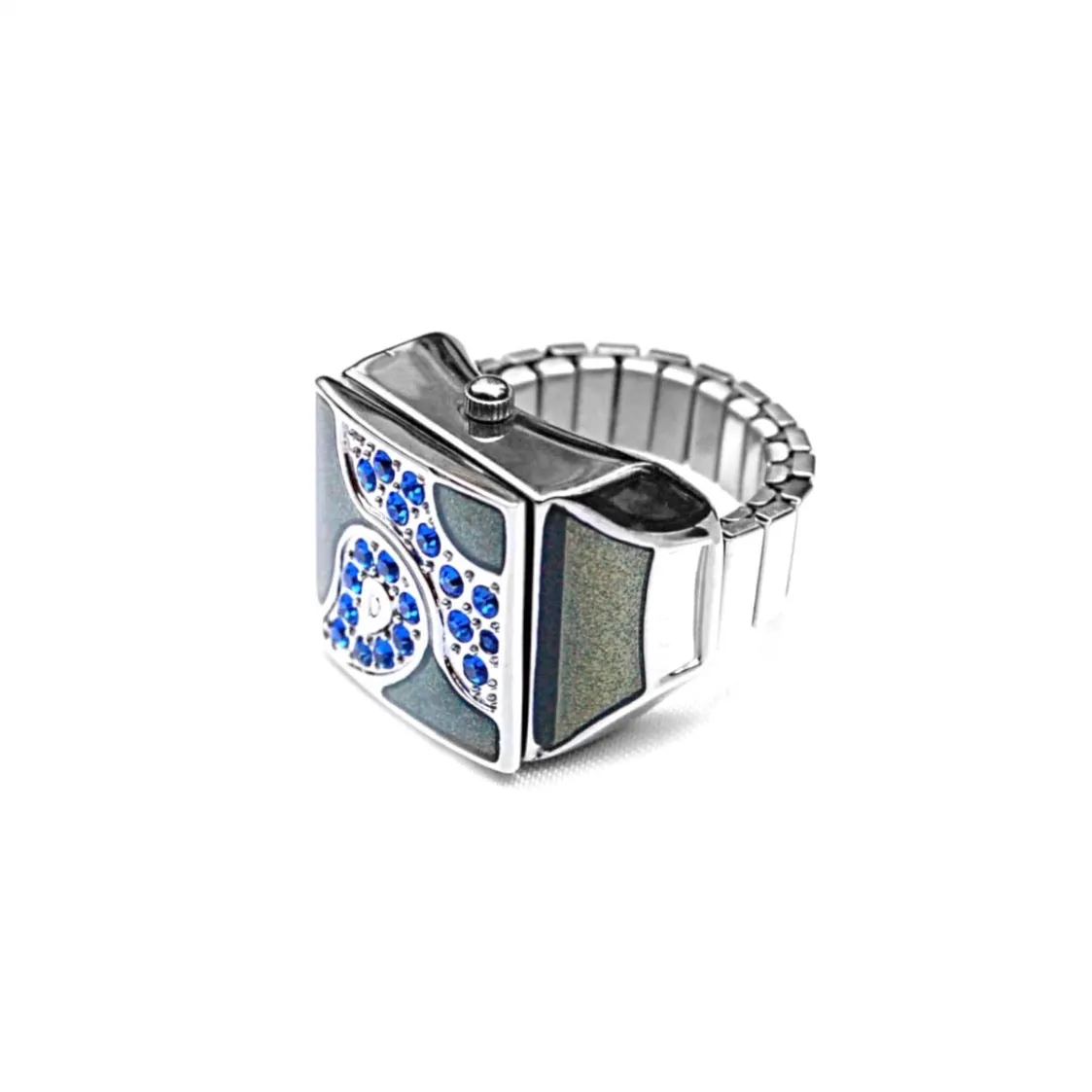 Midnight Blue Pave Cube Ring Watch