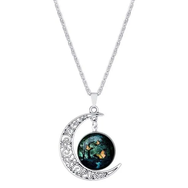 Moon Pendant White Horse Necklace