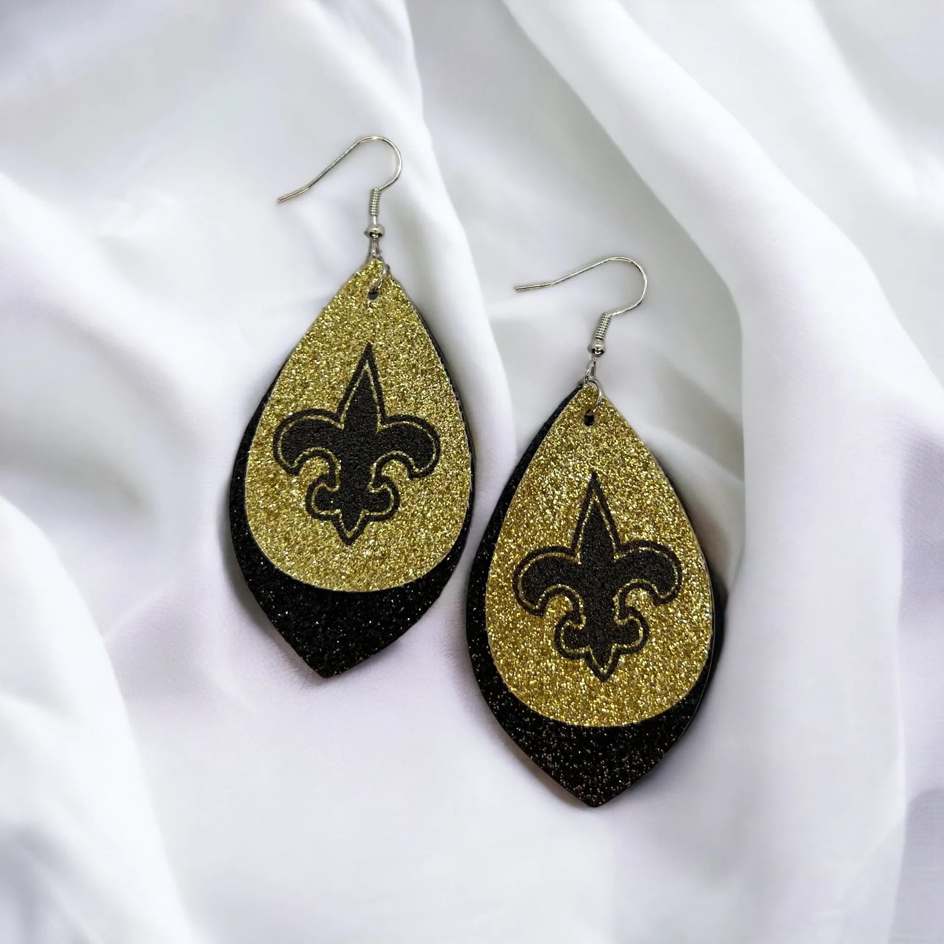 New Orleans Saints Earrings - Black and Gold, Fleur de lis, Handmade Earrings, Black Gold, Who Dat Nation, Black Gold White, NOLA Saints