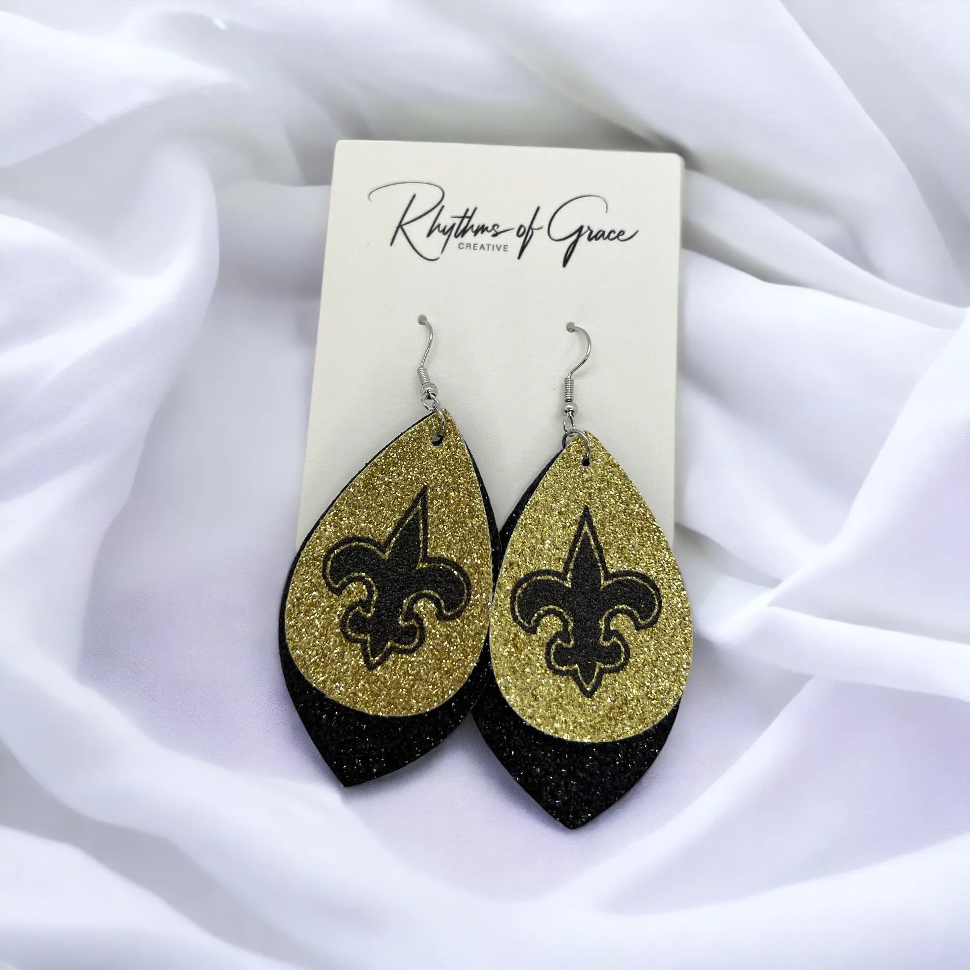 New Orleans Saints Earrings - Black and Gold, Fleur de lis, Handmade Earrings, Black Gold, Who Dat Nation, Black Gold White, NOLA Saints