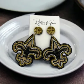 NOLA Fleur de lis Earrings - Who Dat Nation, NOLA Saints, New Orleans Saints, Black and Gold, Fleur de lis, Saints Earrings, NOLA Jewelry