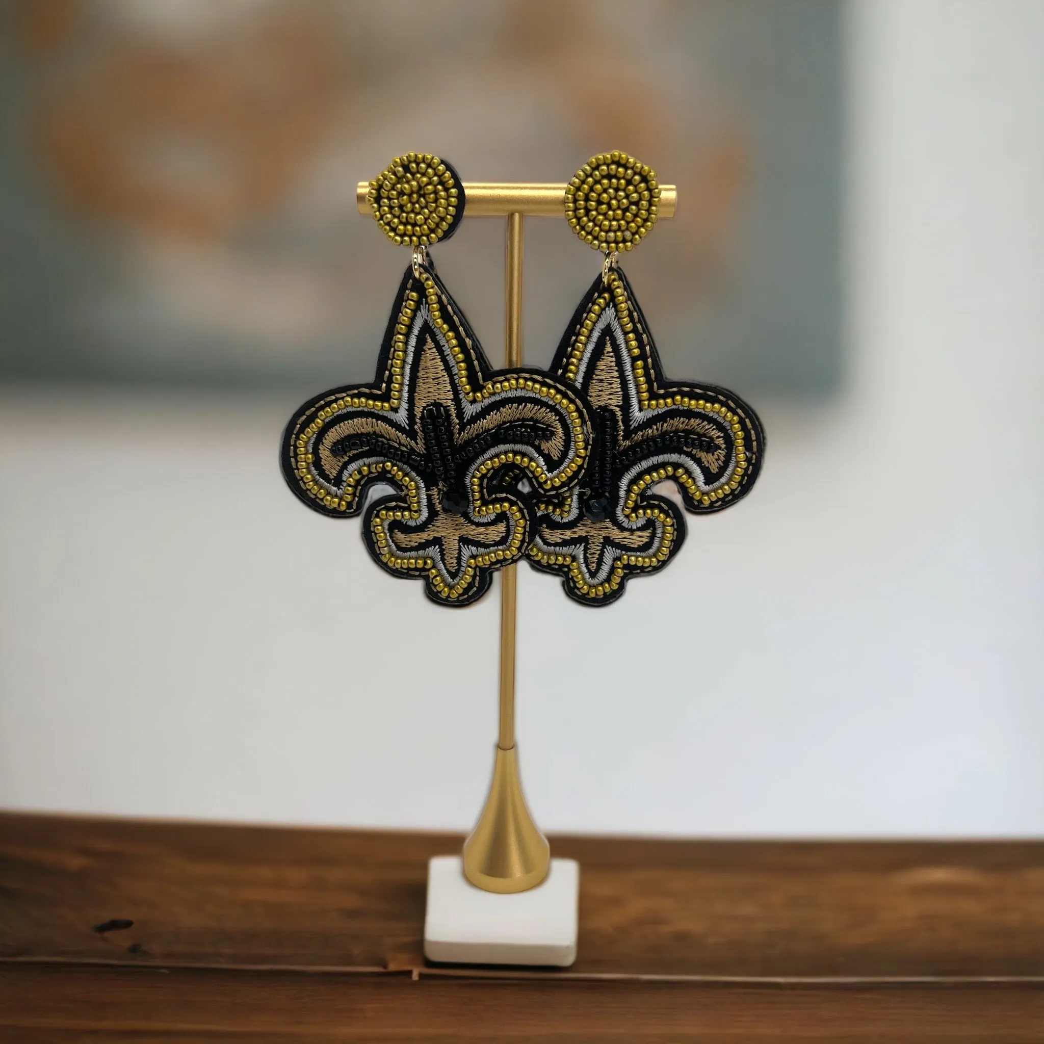 NOLA Fleur de lis Earrings - Who Dat Nation, NOLA Saints, New Orleans Saints, Black and Gold, Fleur de lis, Saints Earrings, NOLA Jewelry