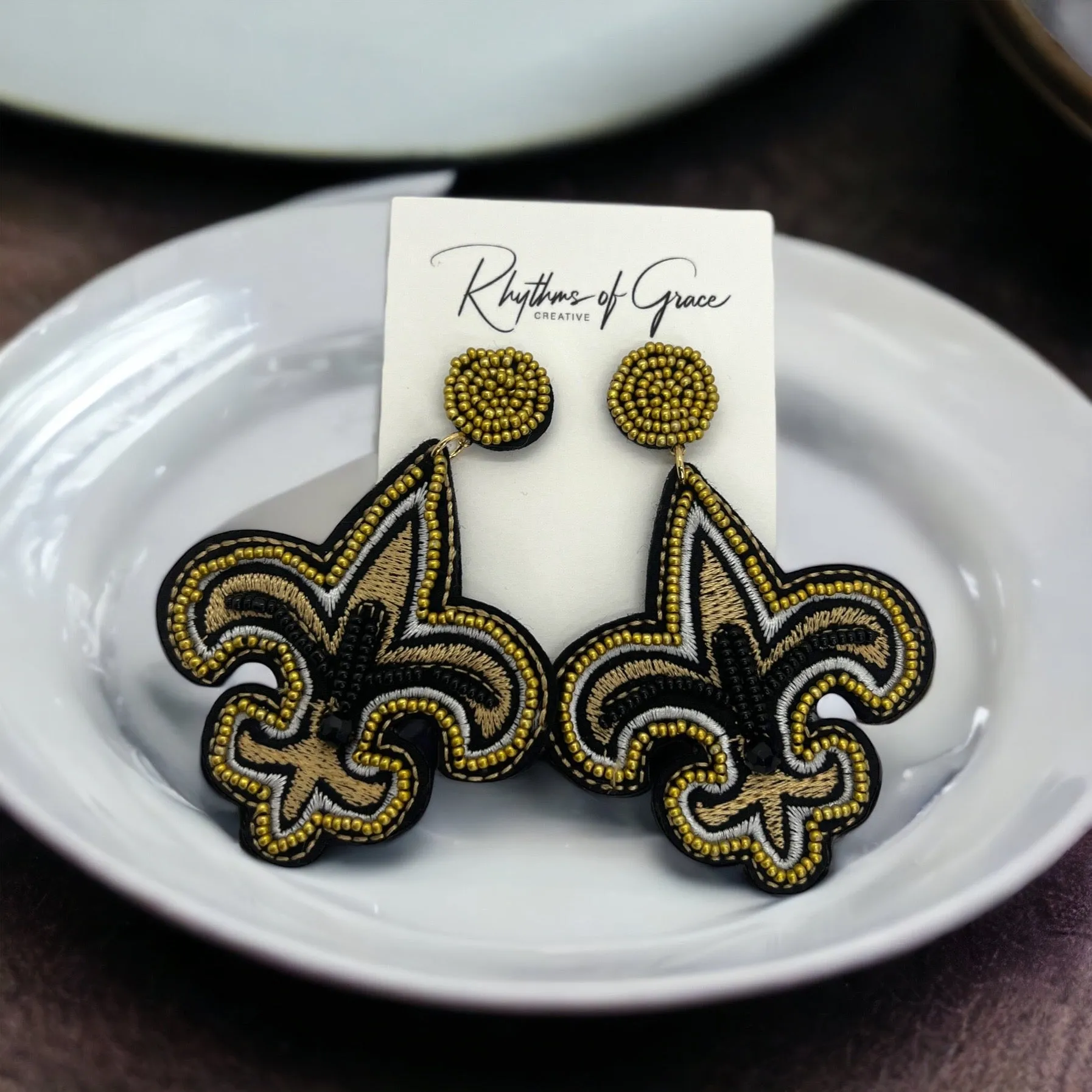 NOLA Fleur de lis Earrings - Who Dat Nation, NOLA Saints, New Orleans Saints, Black and Gold, Fleur de lis, Saints Earrings, NOLA Jewelry