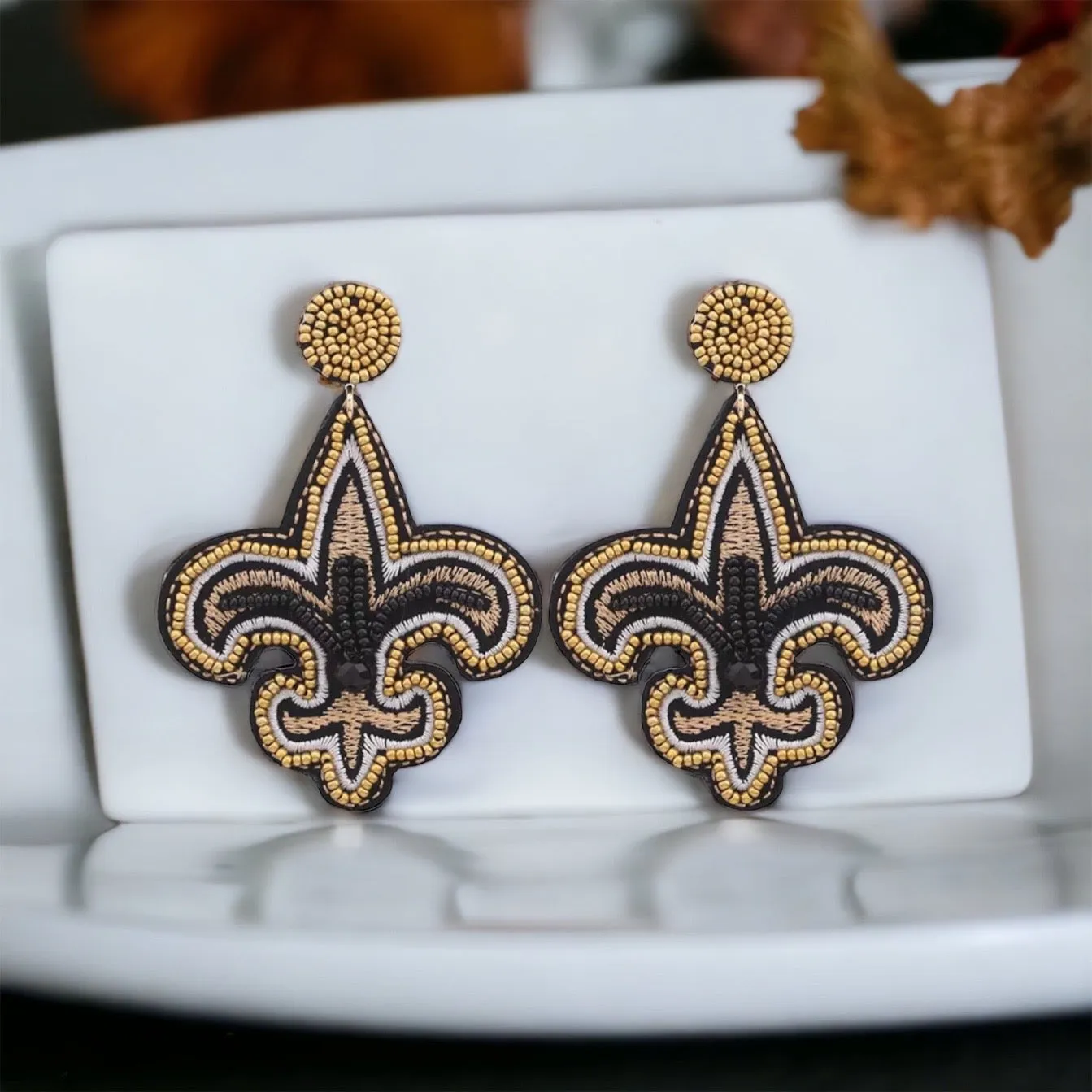 NOLA Fleur de lis Earrings - Who Dat Nation, NOLA Saints, New Orleans Saints, Black and Gold, Fleur de lis, Saints Earrings, NOLA Jewelry