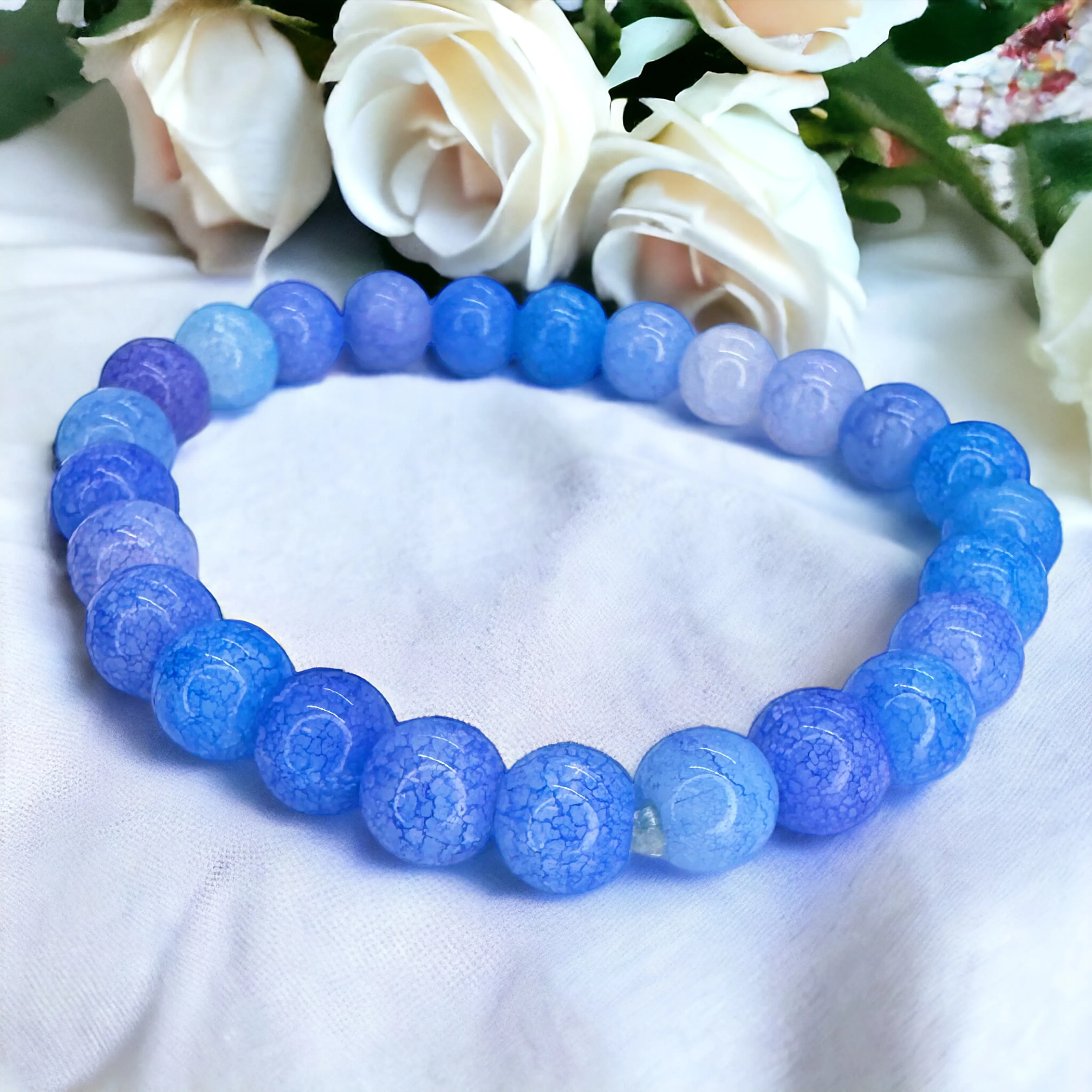 Ocean Vibes: Stretchy Blue Glass Beaded Bracelet