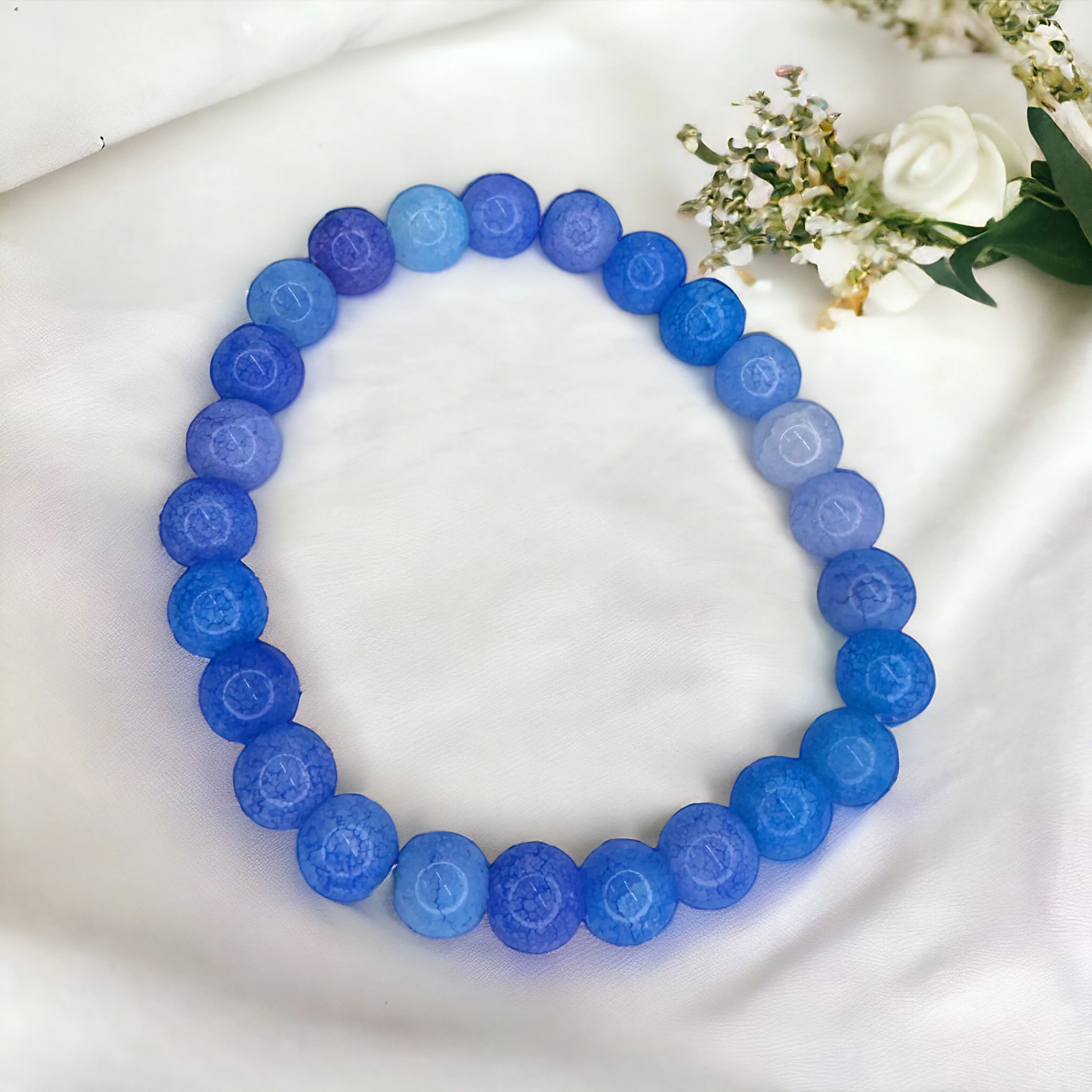 Ocean Vibes: Stretchy Blue Glass Beaded Bracelet