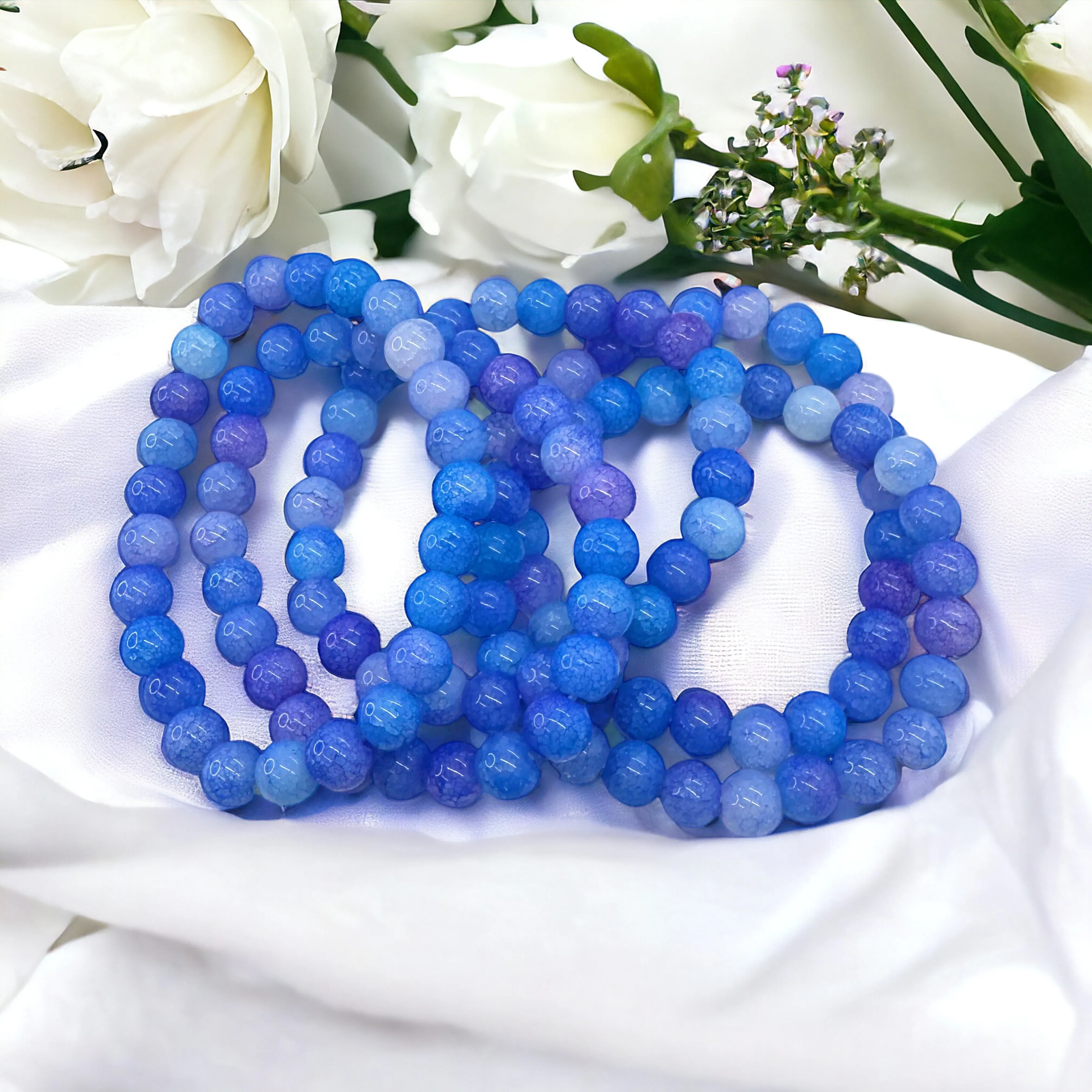 Ocean Vibes: Stretchy Blue Glass Beaded Bracelet