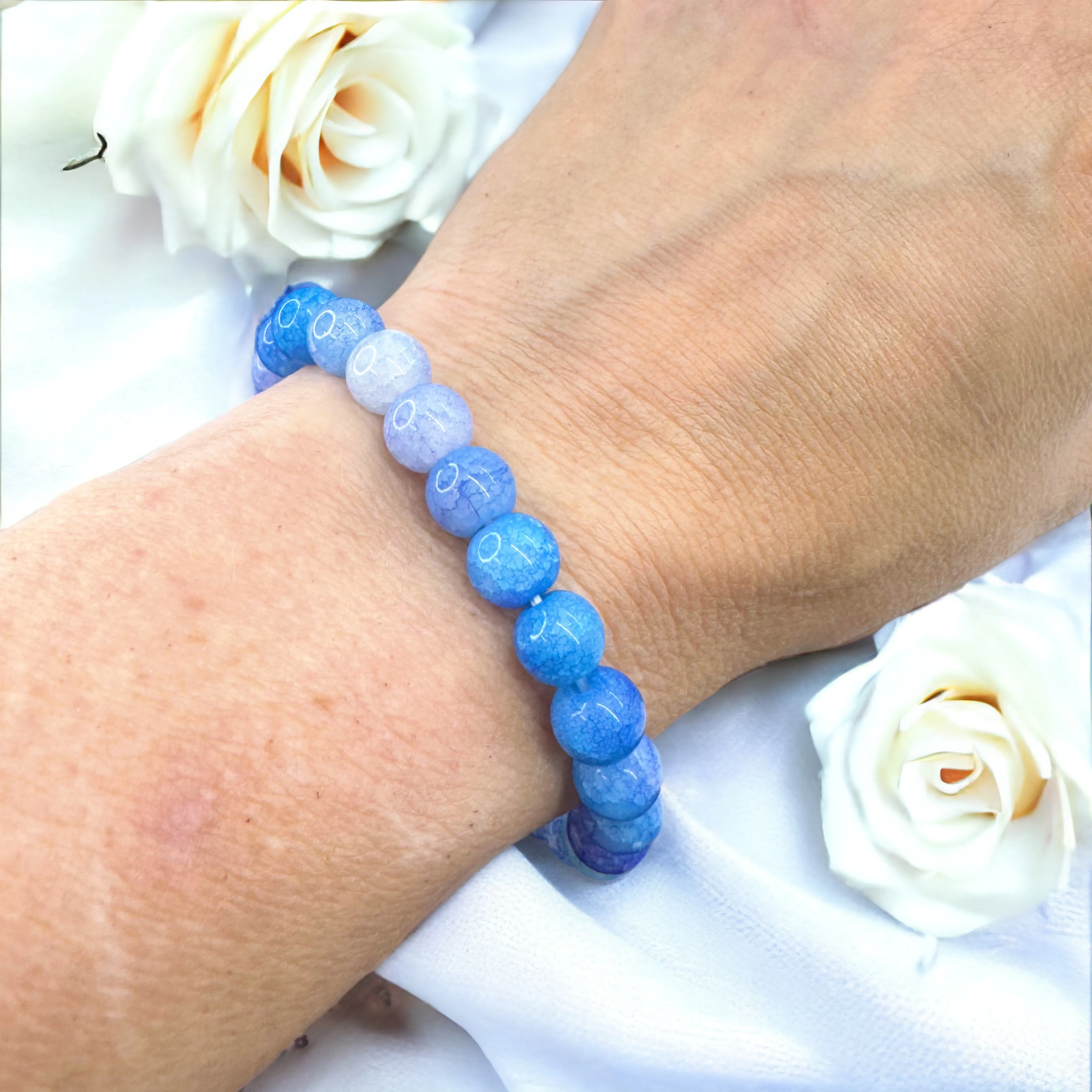 Ocean Vibes: Stretchy Blue Glass Beaded Bracelet