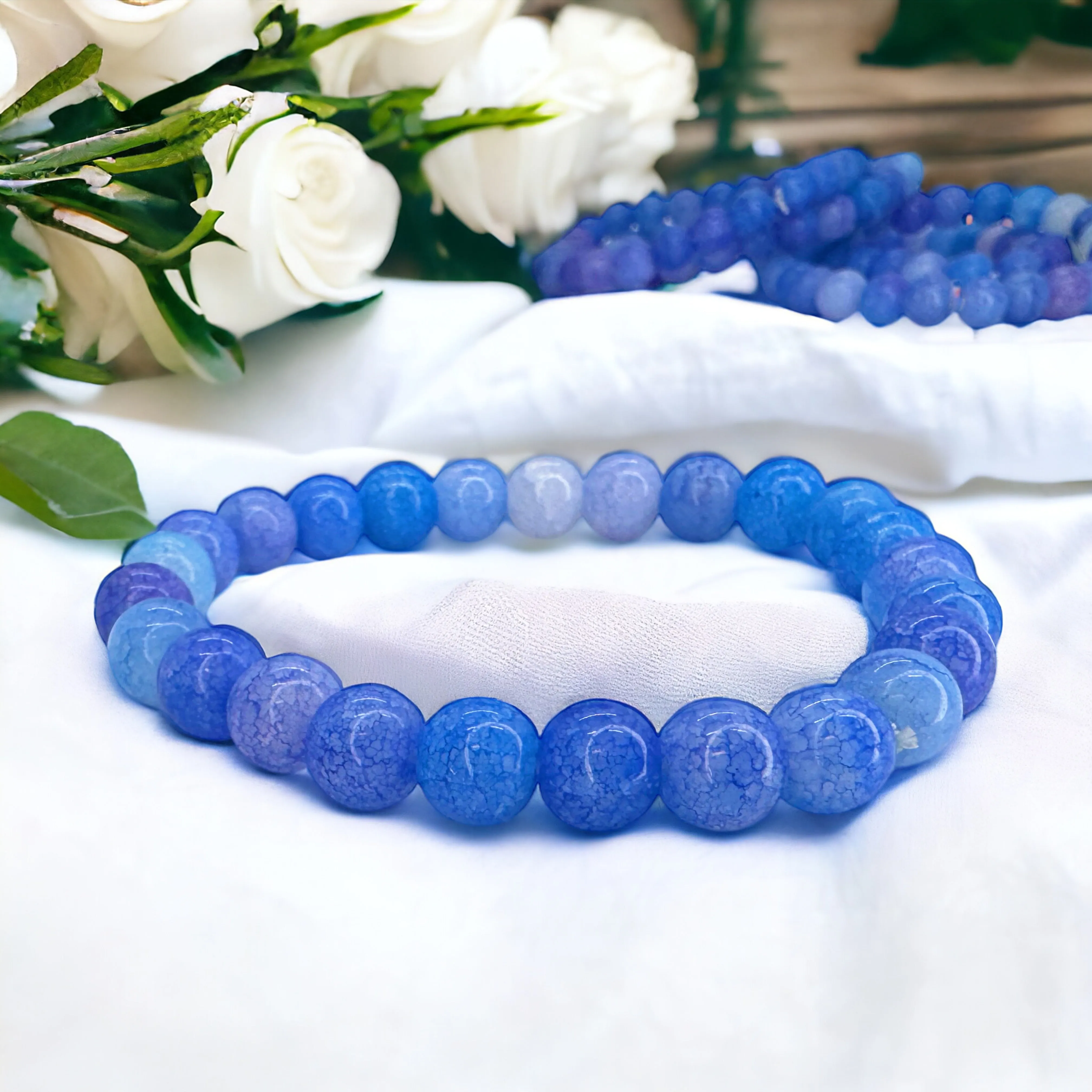 Ocean Vibes: Stretchy Blue Glass Beaded Bracelet