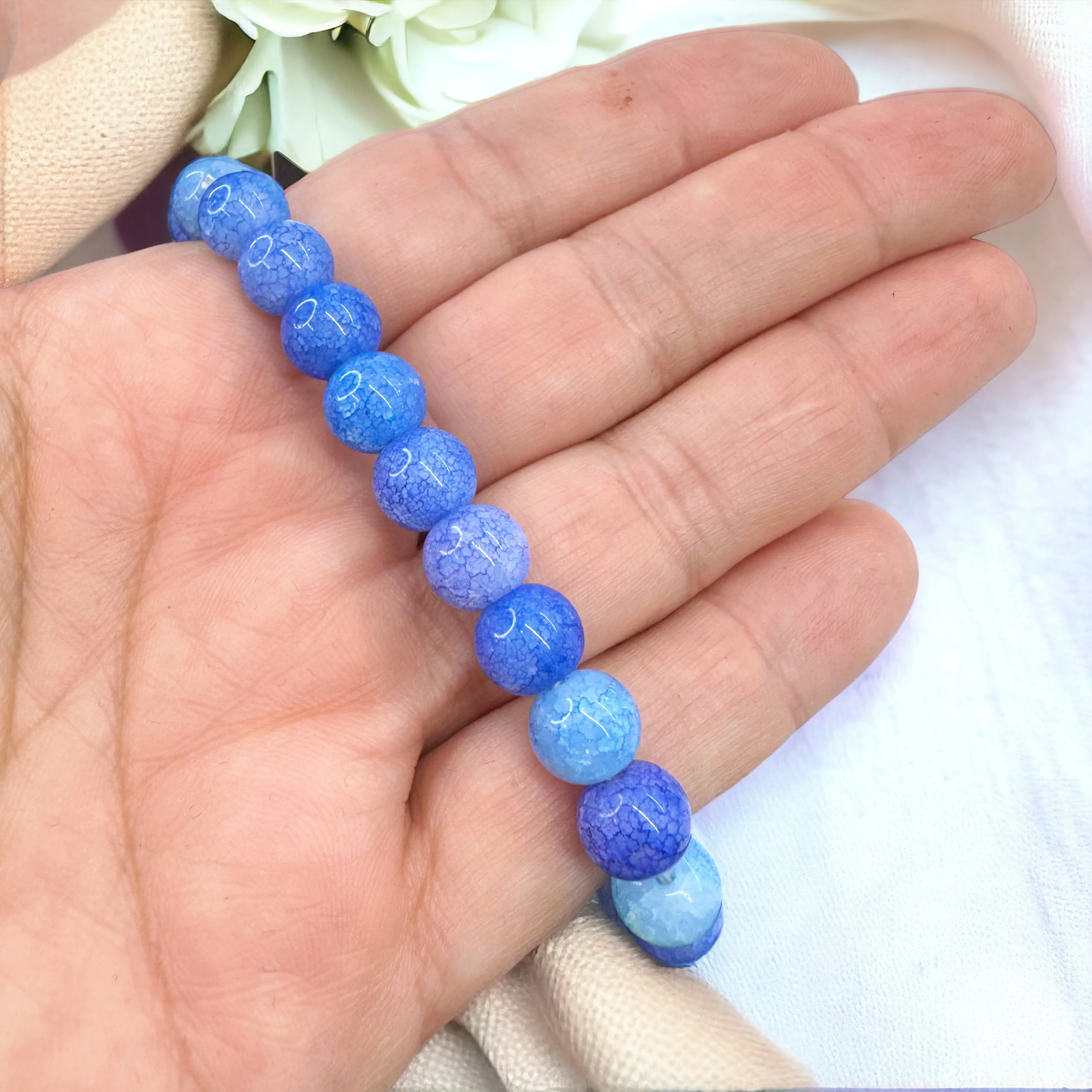 Ocean Vibes: Stretchy Blue Glass Beaded Bracelet