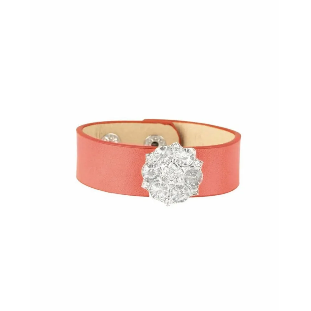 Oh-Orange Rhinestone Leather Bracelet