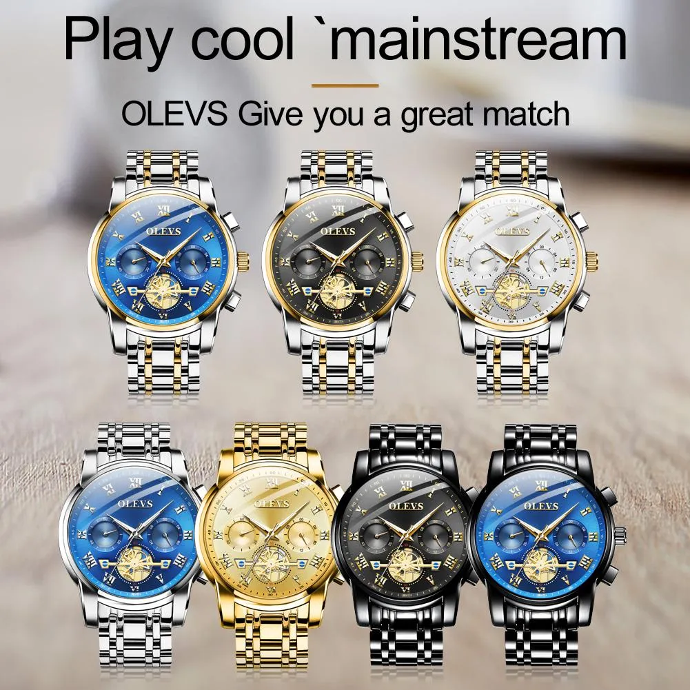 Olevs Tourbillon Luxury Steel Business Fashion Men's Quartz Watch