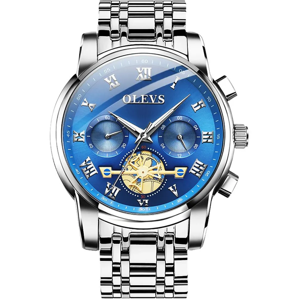 Olevs Tourbillon Luxury Steel Business Fashion Men's Quartz Watch