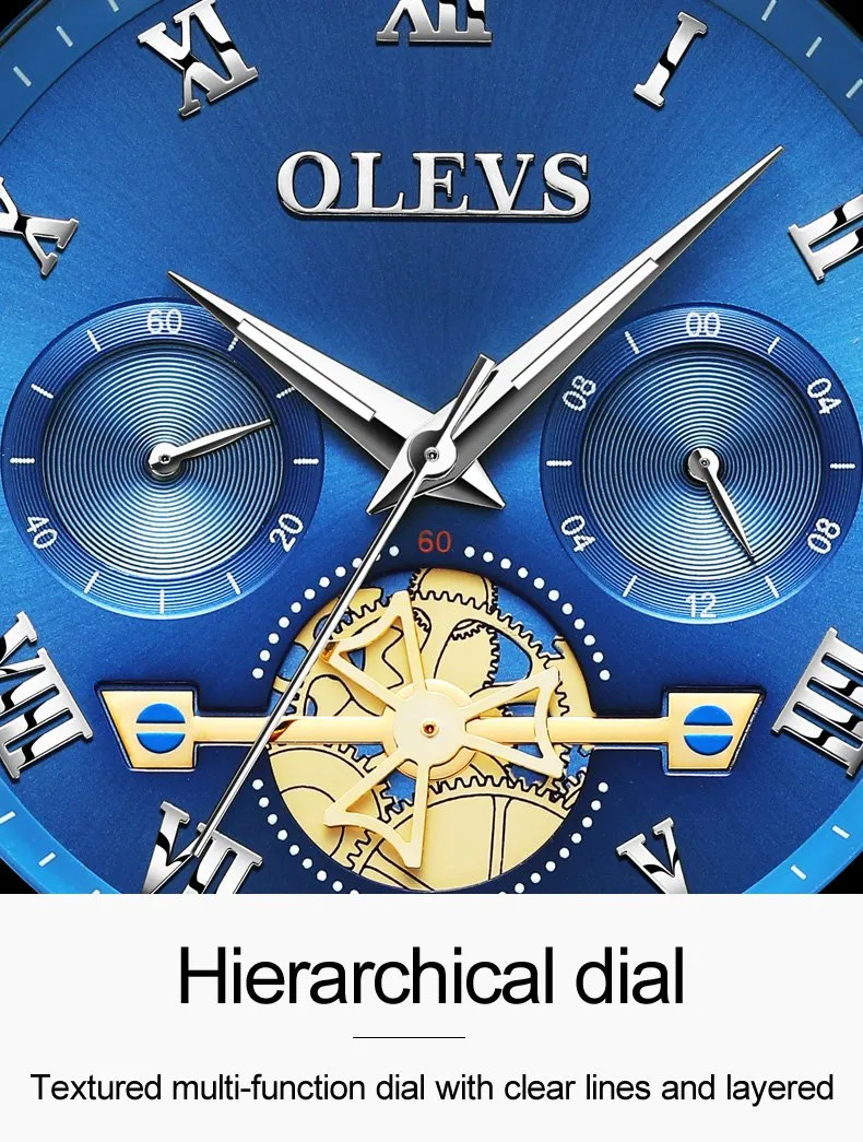 Olevs Tourbillon Luxury Steel Business Fashion Men's Quartz Watch