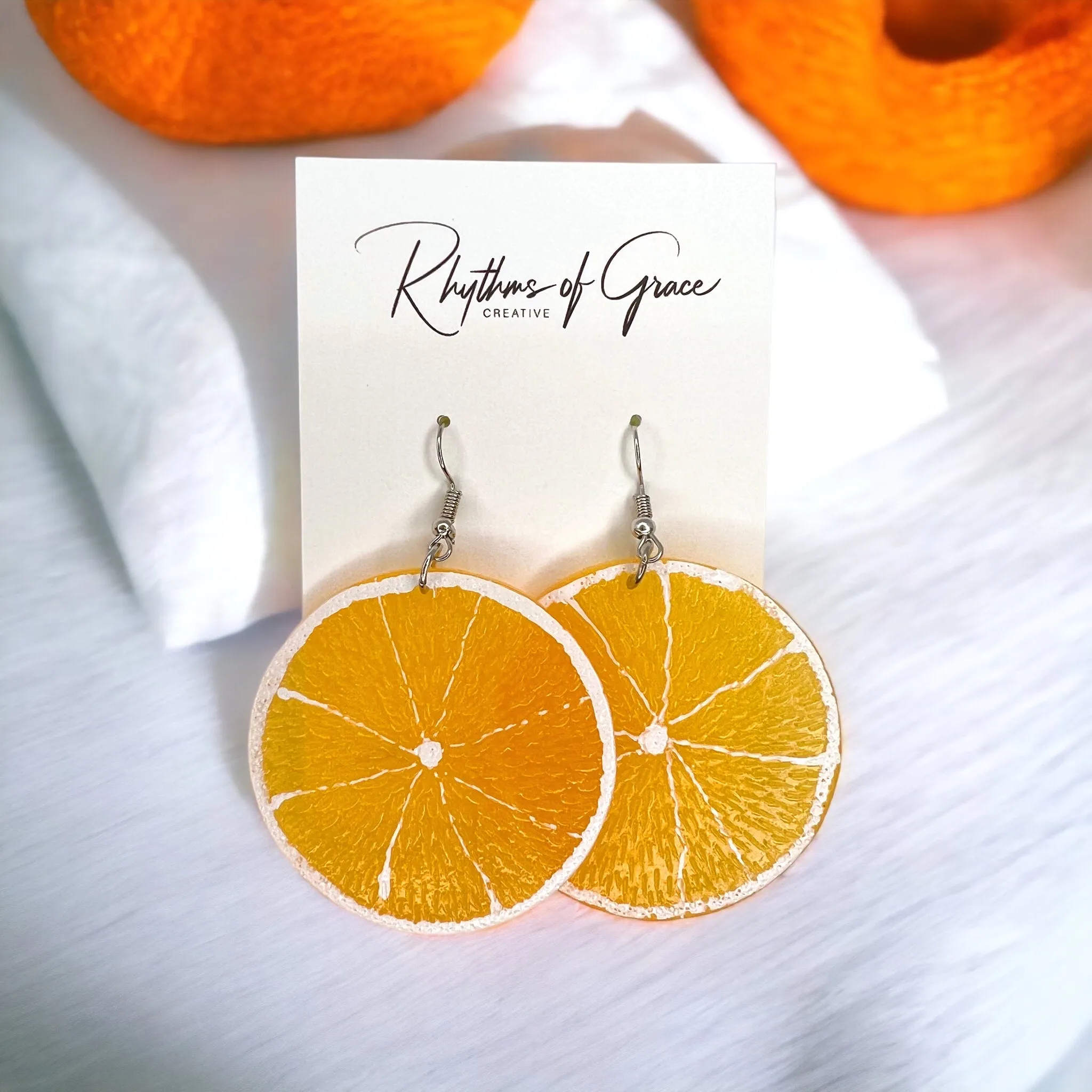 Orange Slice Earrings - Orange Earrings, Handmade Earrings, Fruit Earring, Handmade Jewelry, Food Earrings, Fruit Accessories