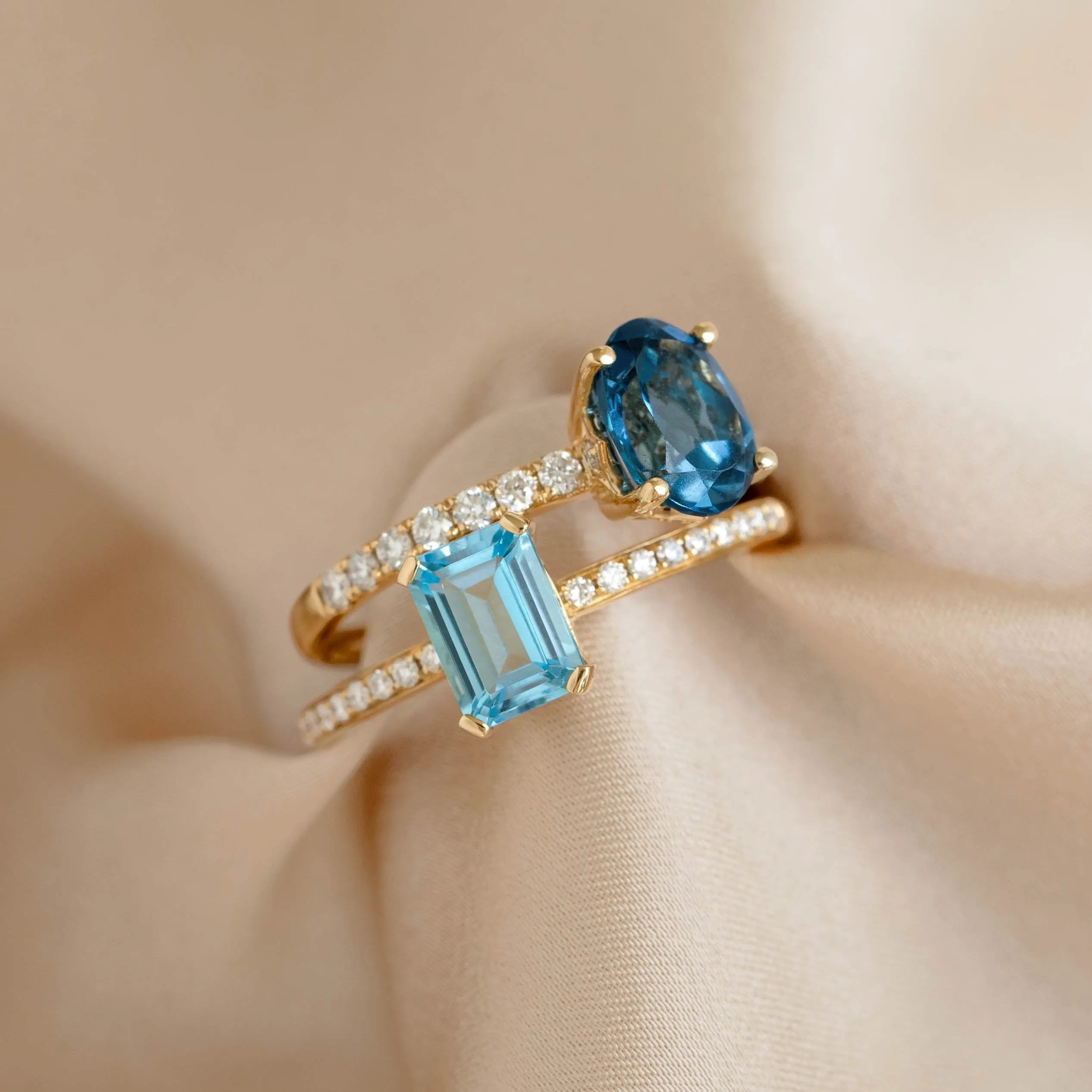 Oval London Blue Topaz and Diamond Ring 14k Gold - Minette