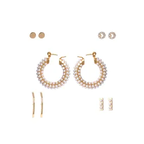 Pave Pearl Huggie Earring Set