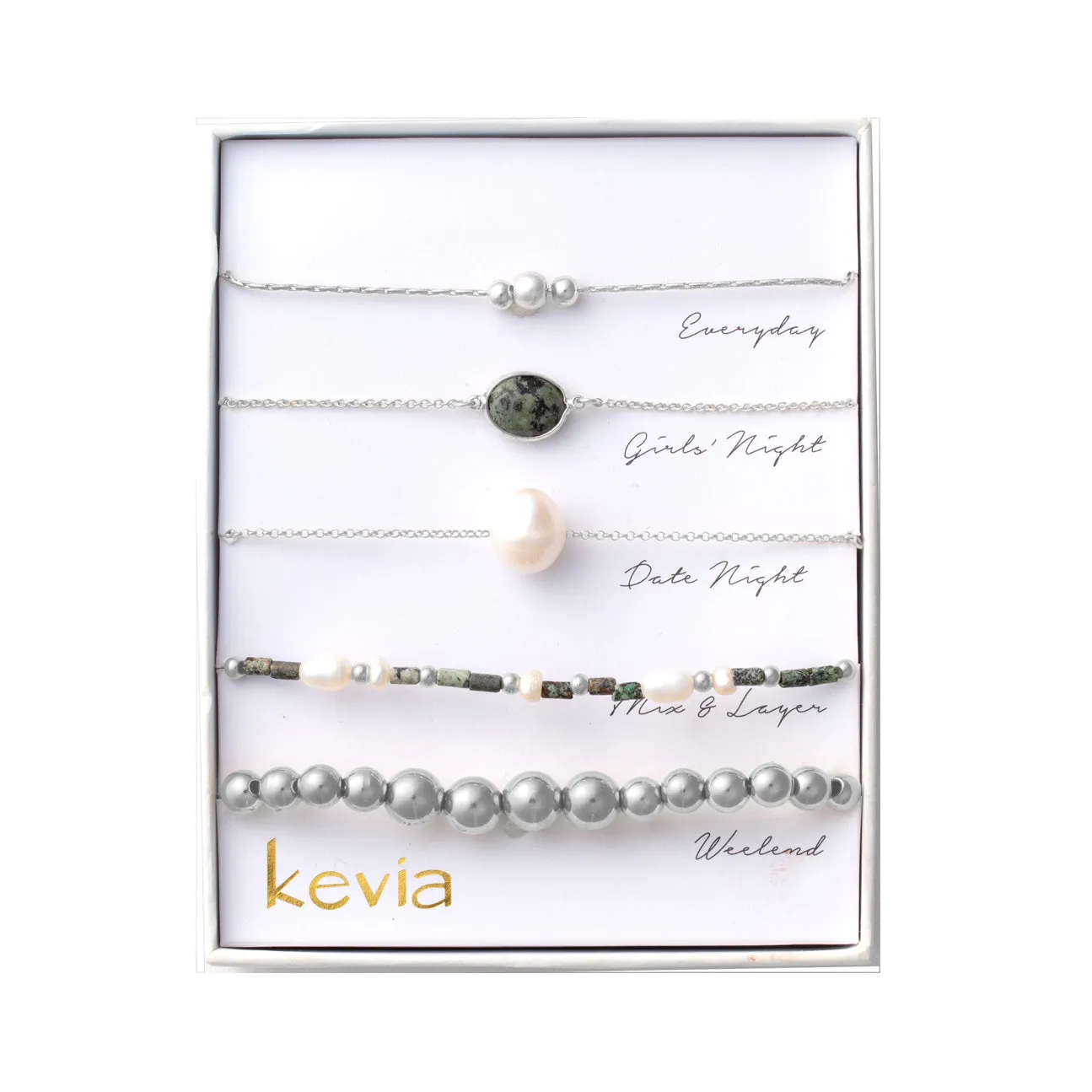 Pearl and Natural Stone Bracelet Set