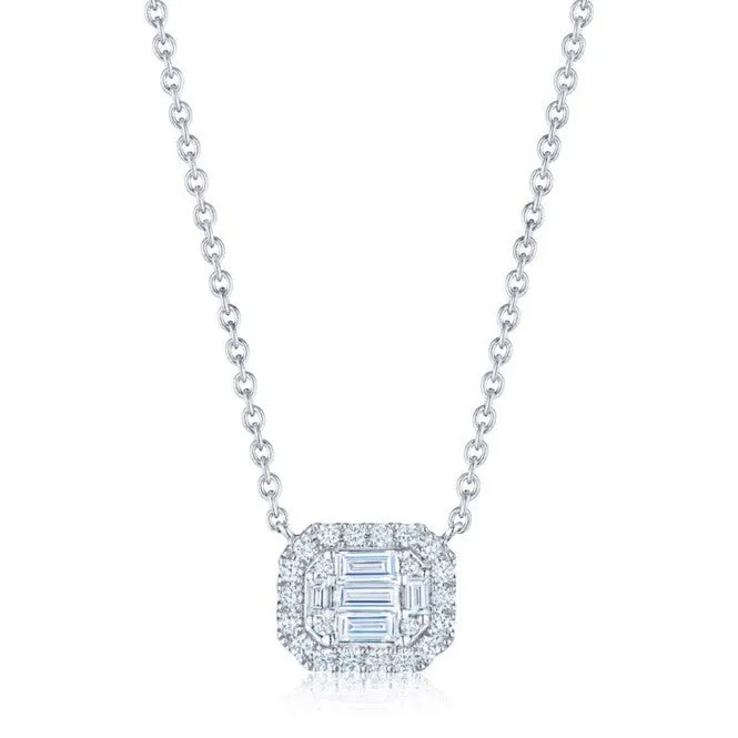 Pendant with Emerald-Cut Diamonds and Halo