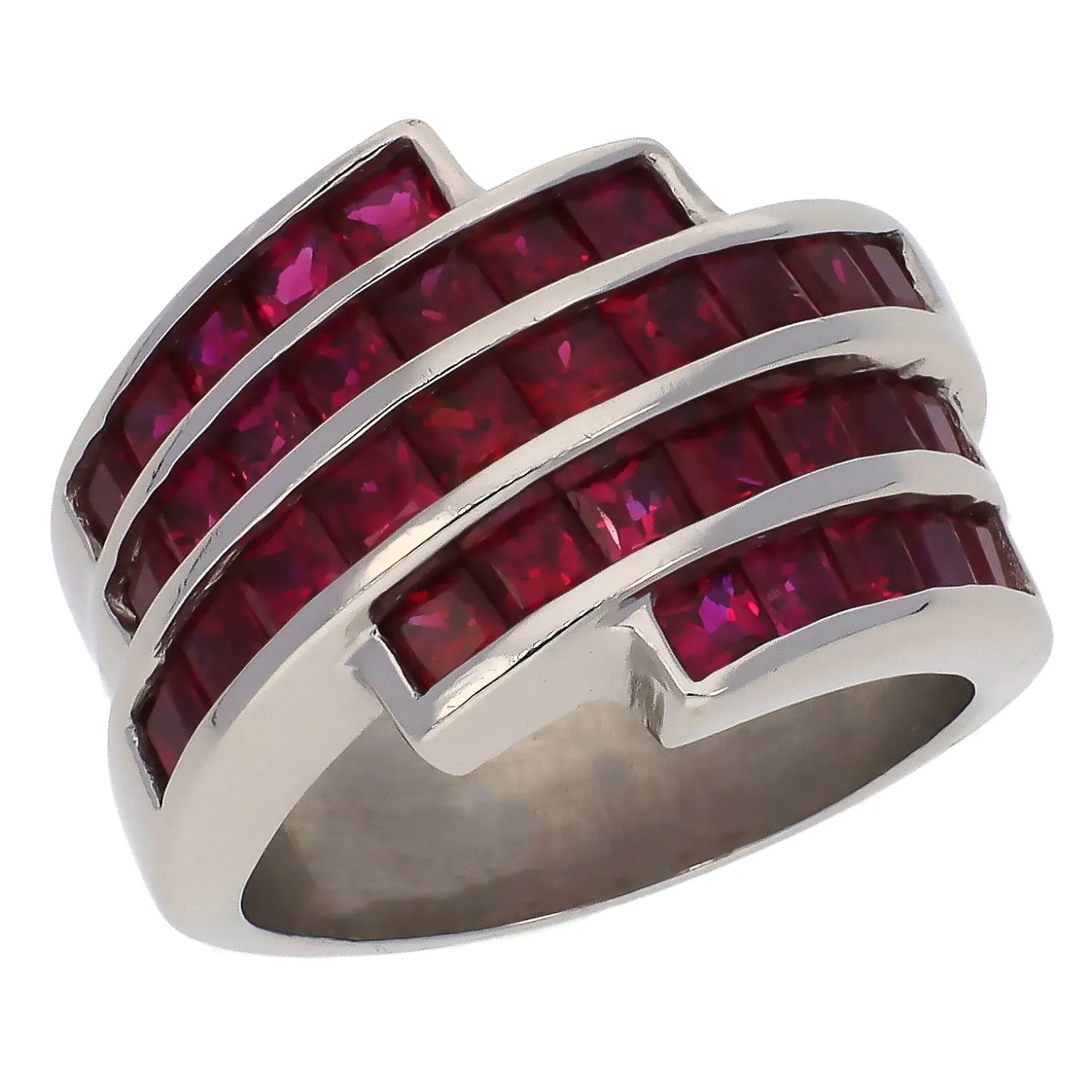 Platinum Princess Cut Ruby Band Ring