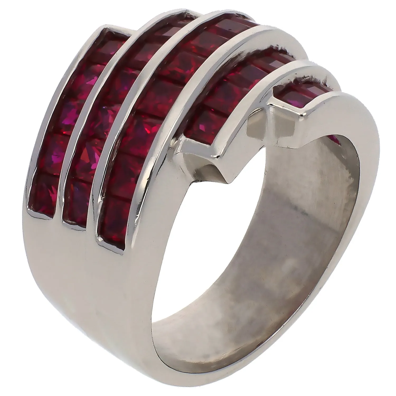 Platinum Princess Cut Ruby Band Ring