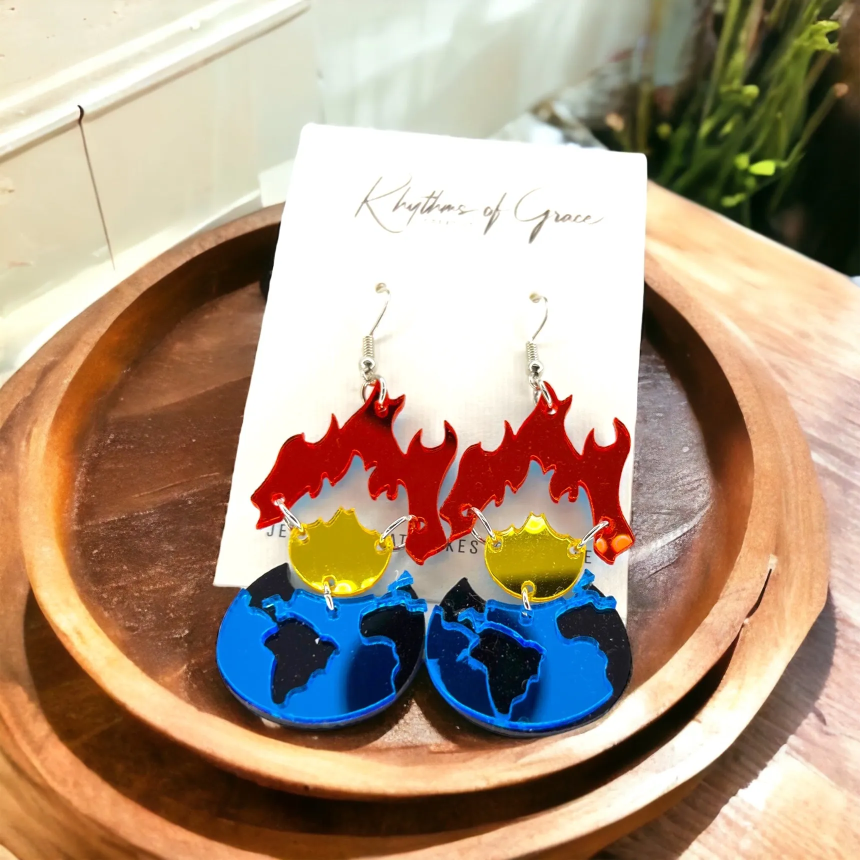 "Save Our Earth" Dangle Earrings - Fun Jewelry for Climate Control!