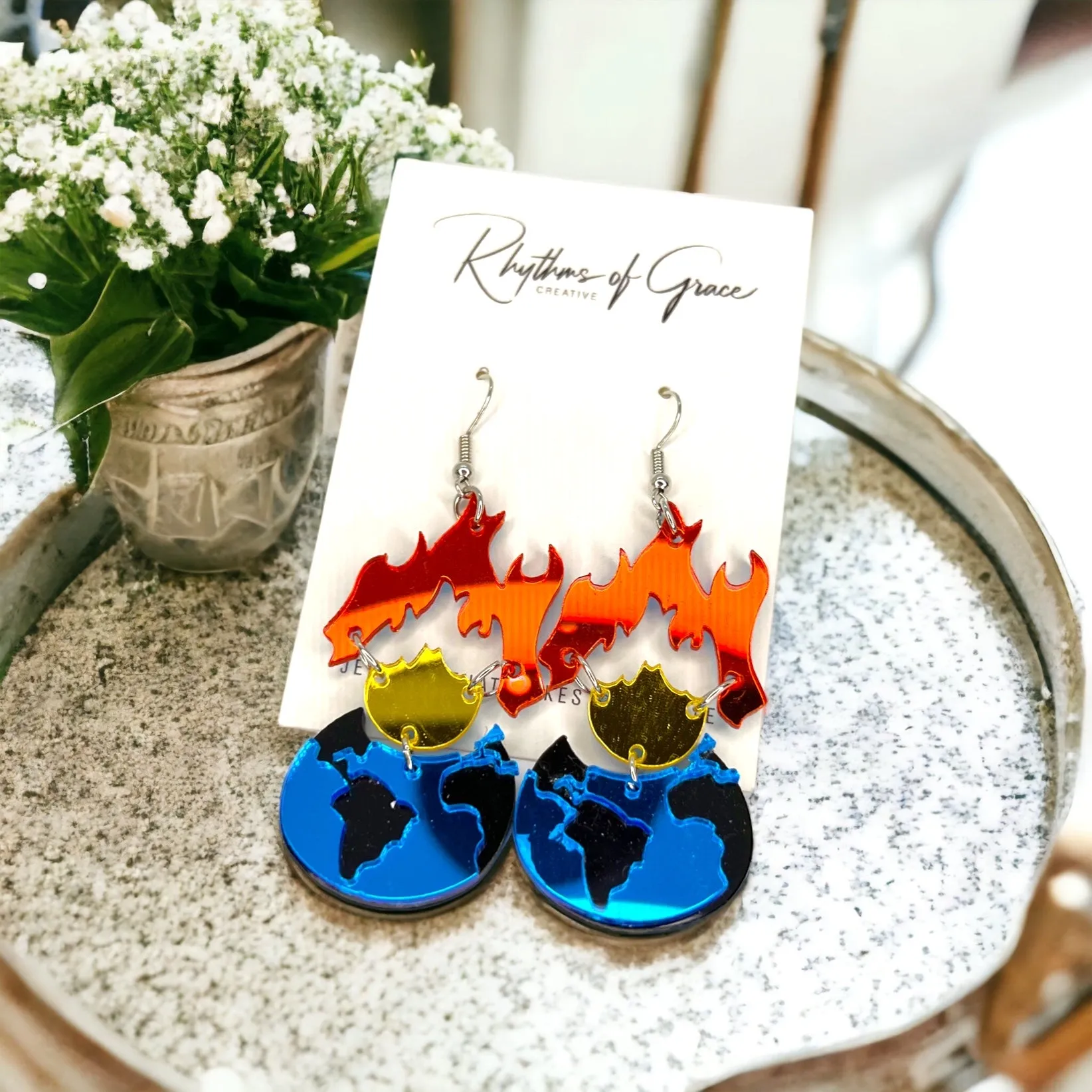 "Save Our Earth" Dangle Earrings - Fun Jewelry for Climate Control!