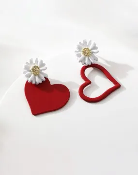 Red Heart and Daisy Earrings