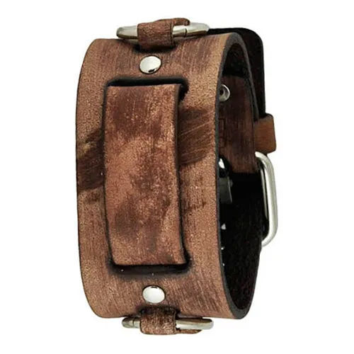 Ring Distressed Brown Leather Cuff