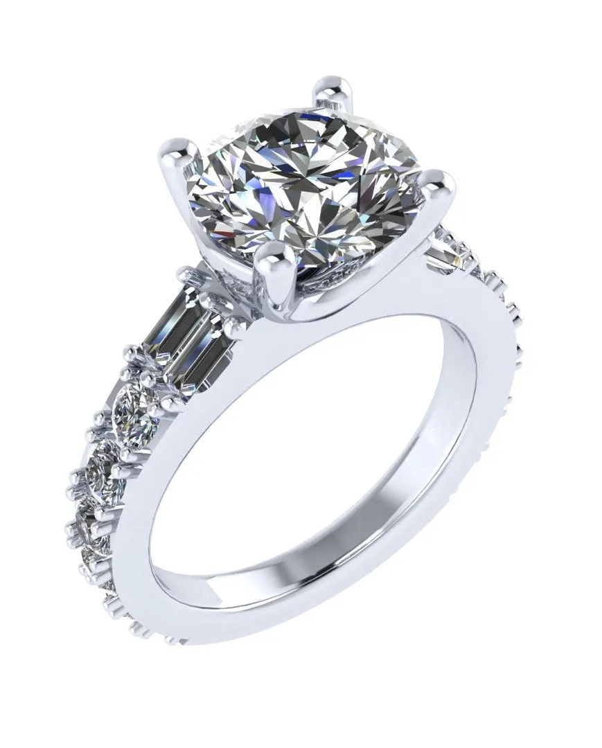 Round Diamond Semi-Mount Engagement Ring with Side Stones