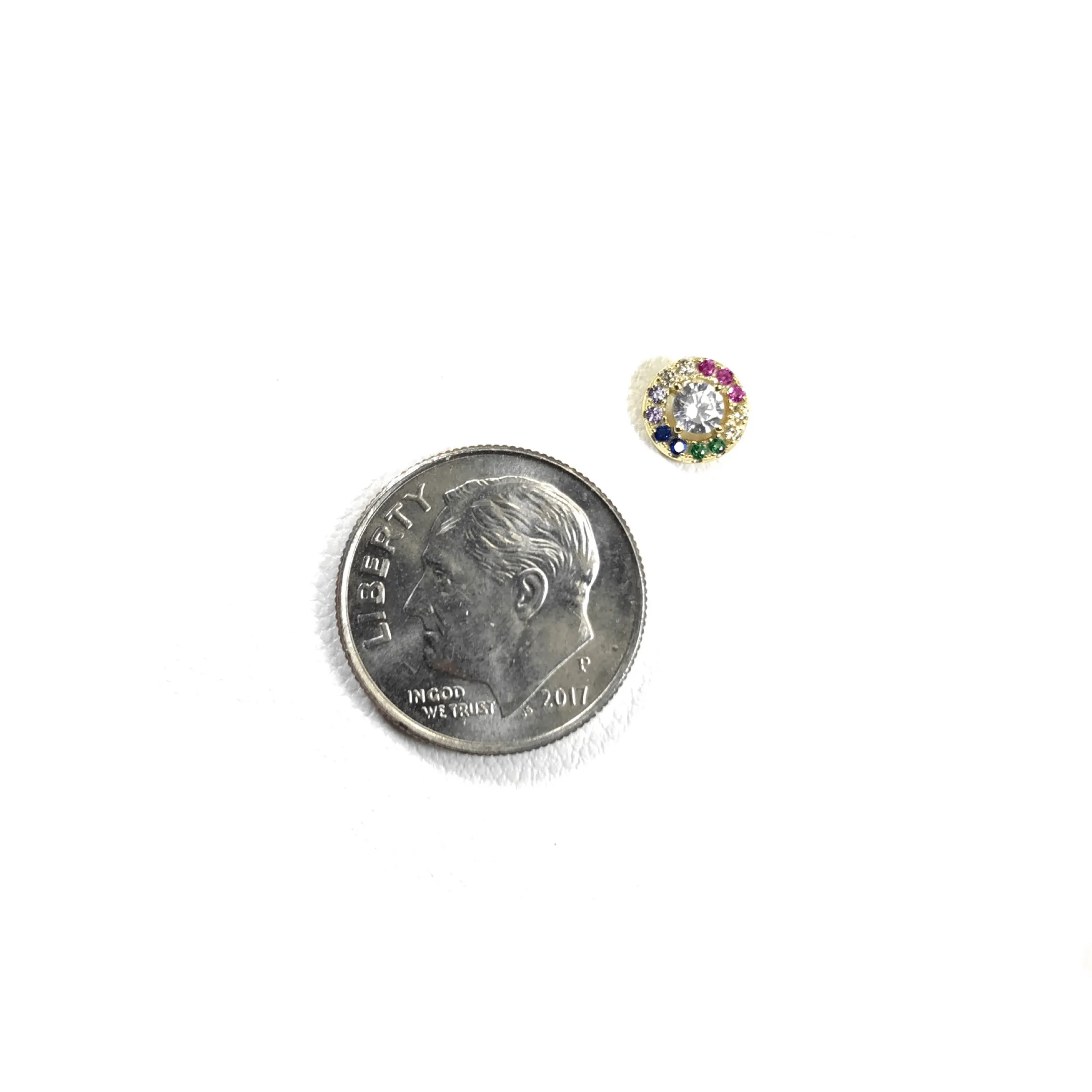 Round Rainbow Stud Earrings With White CZ Center Stone