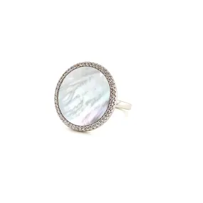 Round Ring With Mother Of Pearl Center And White CZ Halo