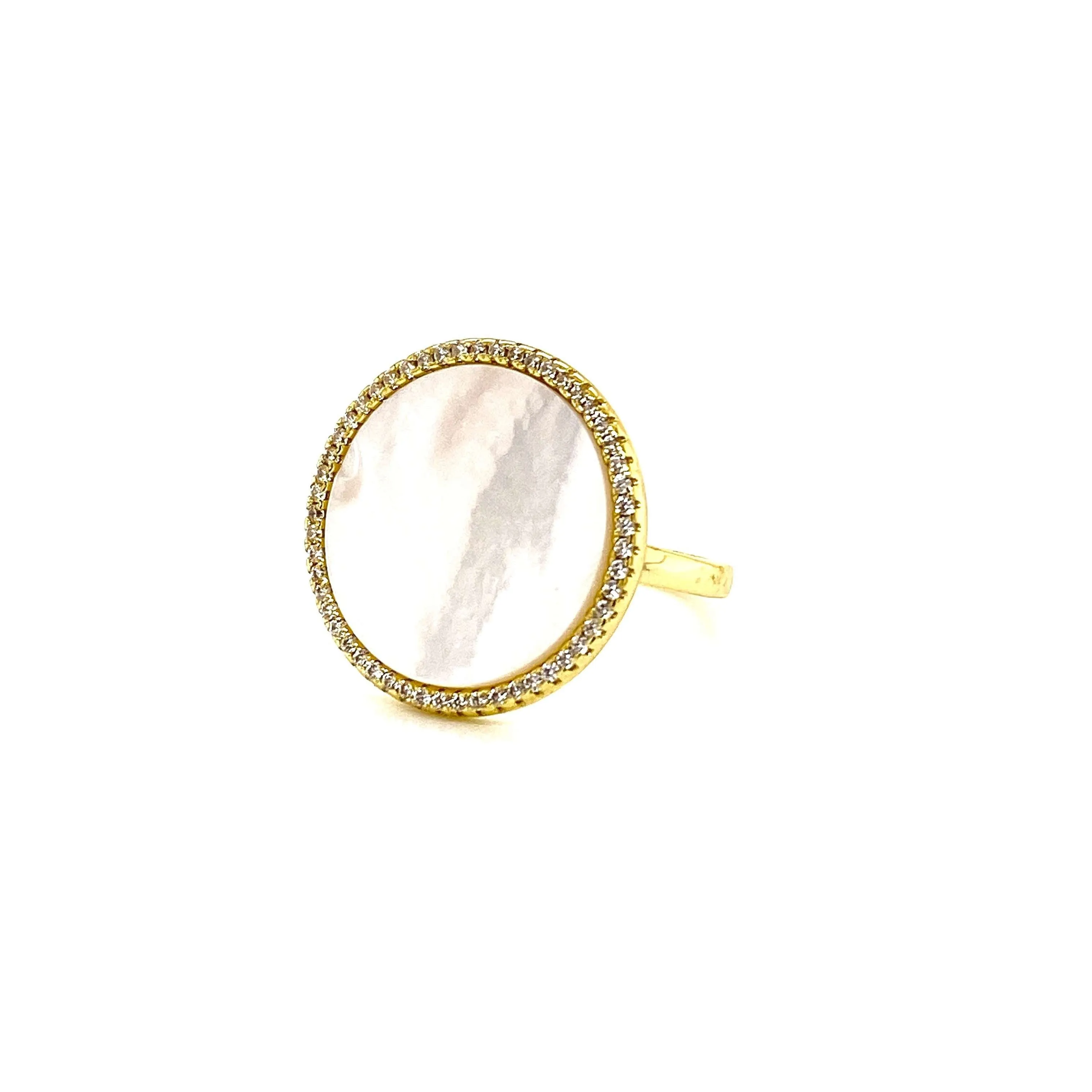 Round Ring With Mother Of Pearl Center And White CZ Halo