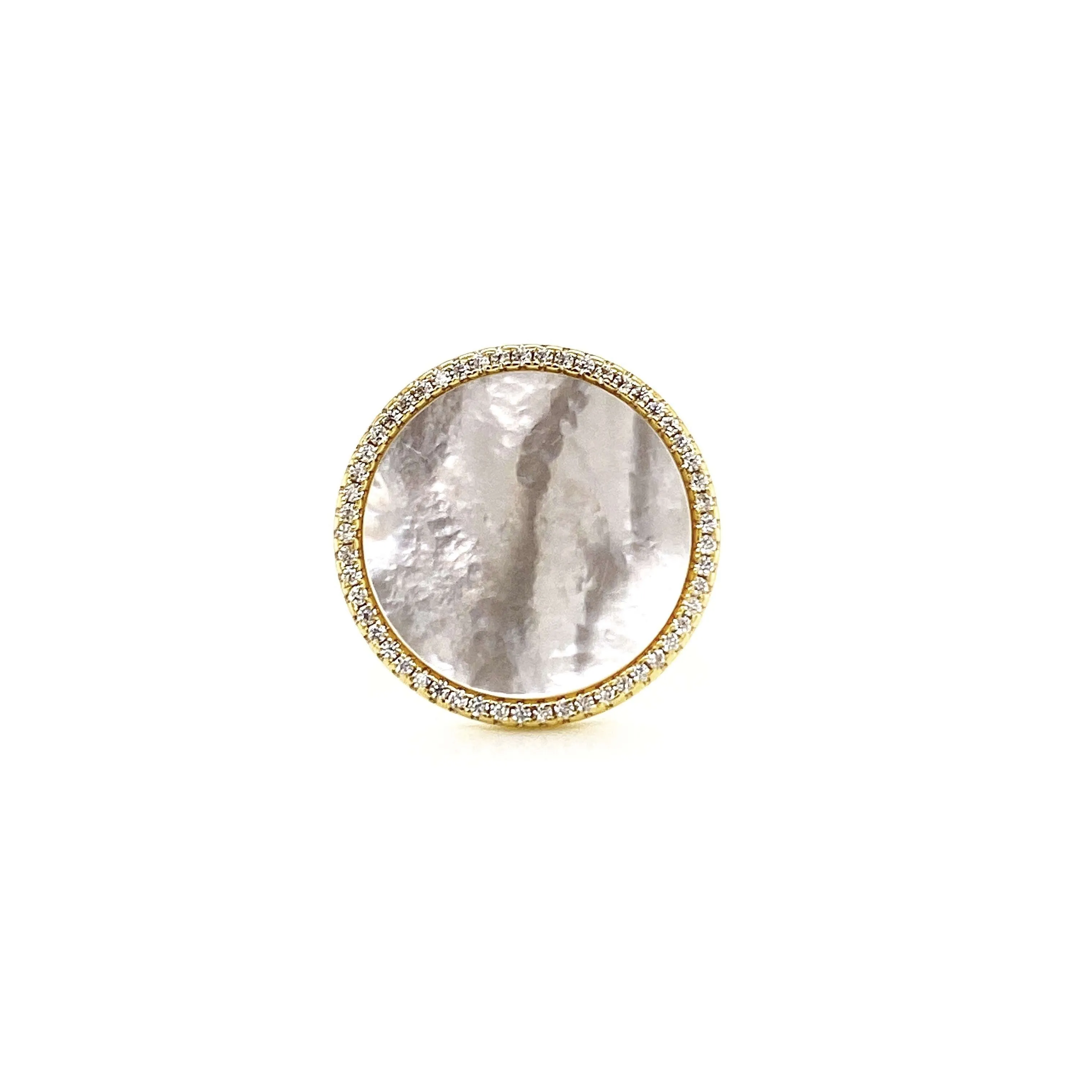 Round Ring With Mother Of Pearl Center And White CZ Halo