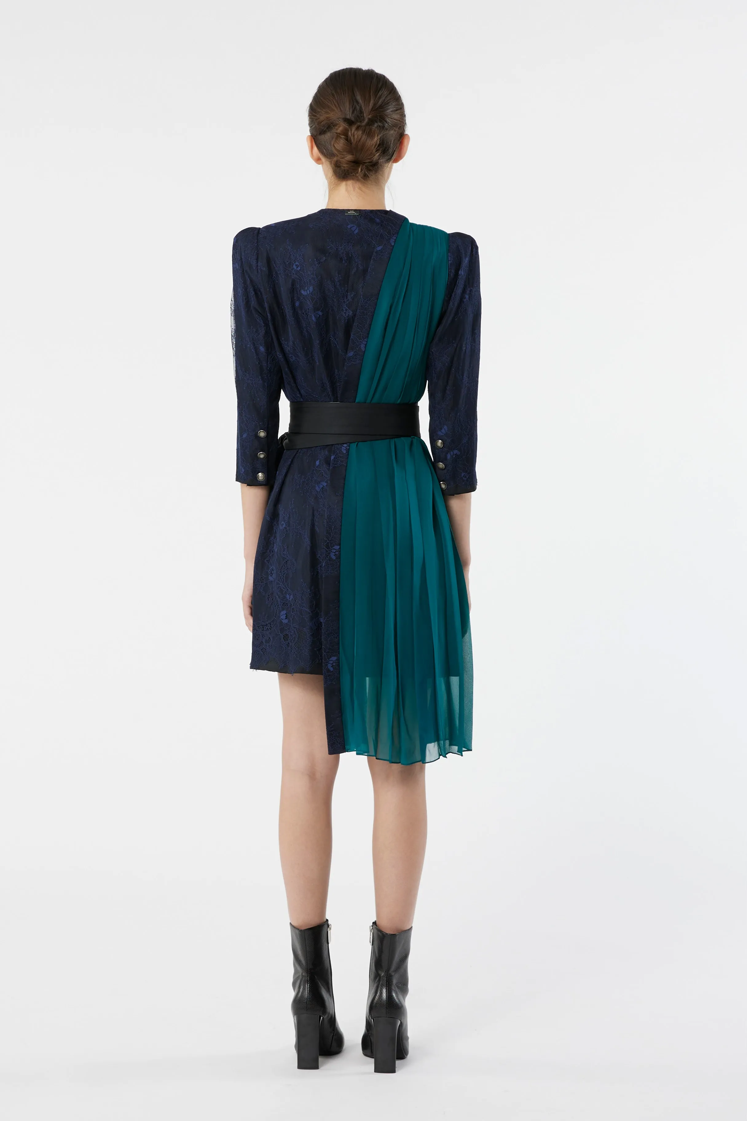 SABINE black and jade - silk cocktail dress