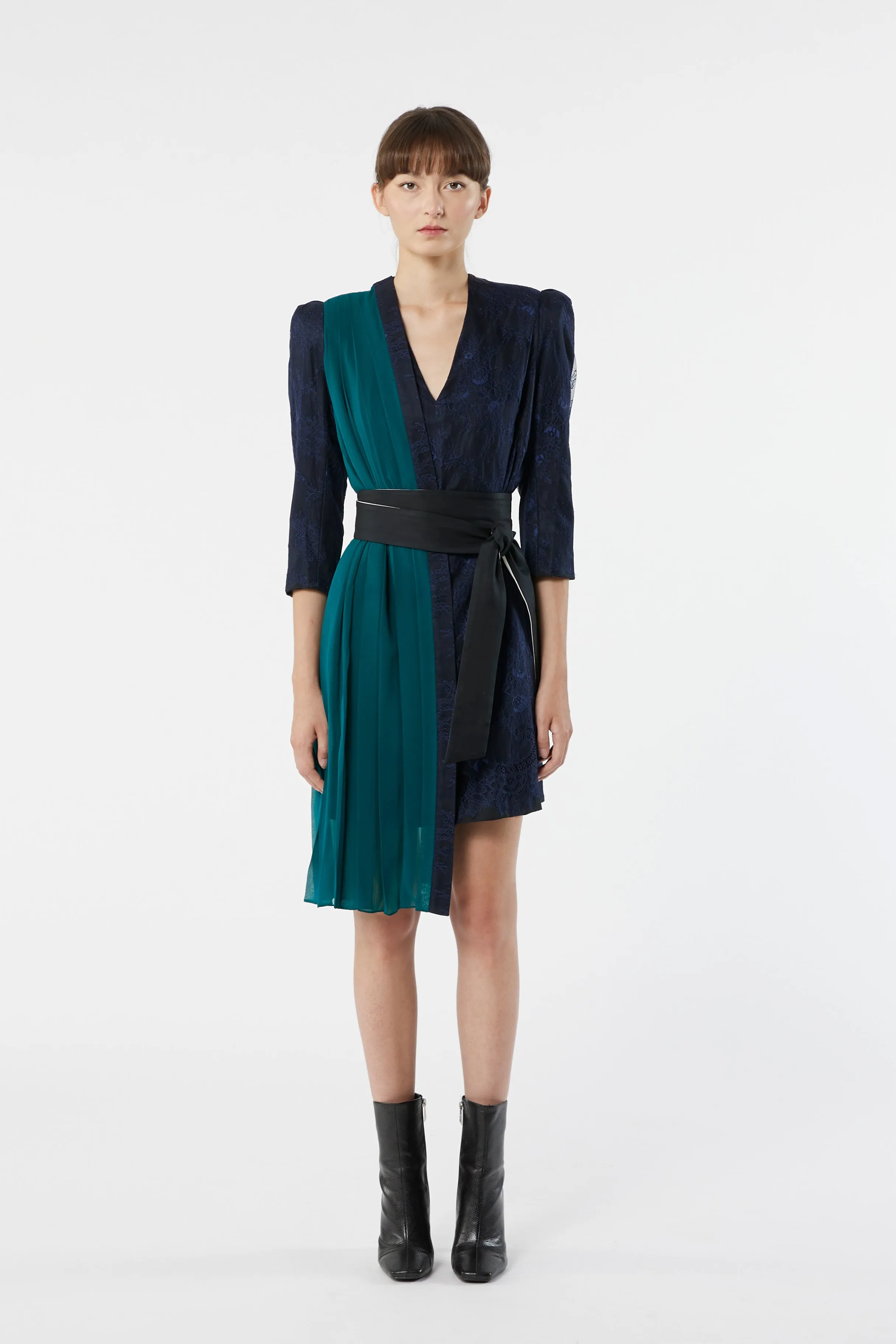 SABINE black and jade - silk cocktail dress