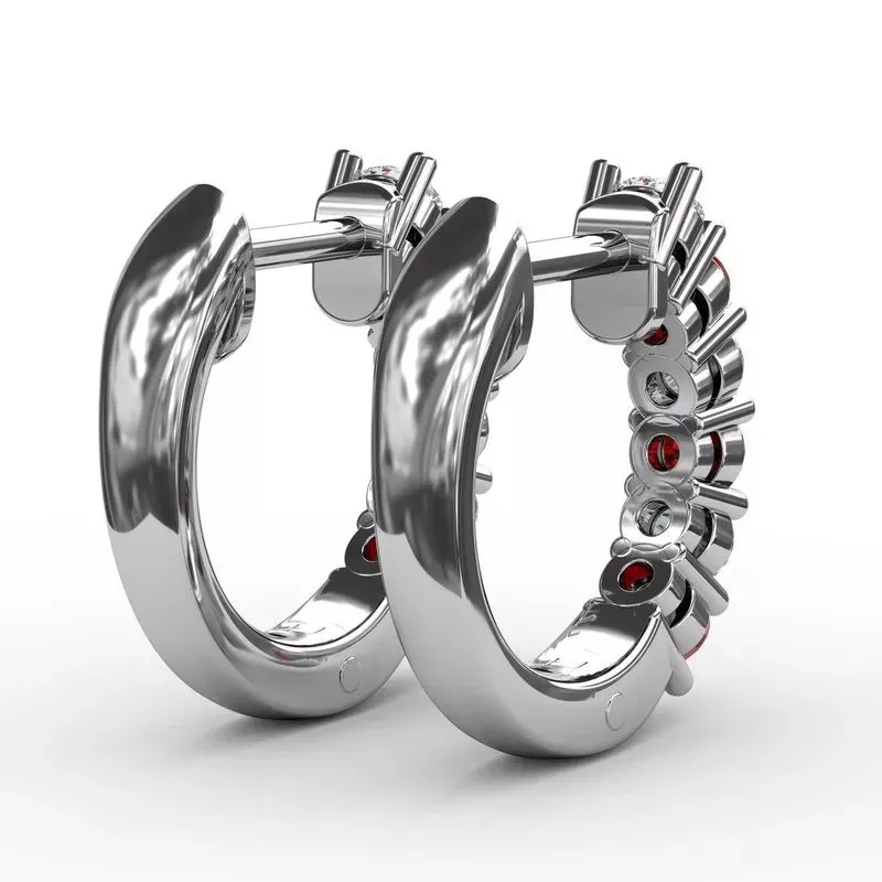 Shared Prong Ruby And Diamond Hoop Earrings