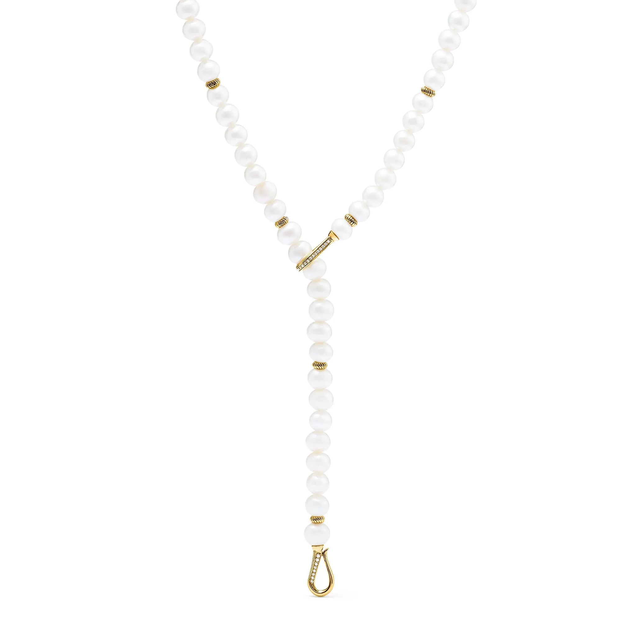 Shima Drop Necklace with Freshwater Pearls and Diamonds in 18K