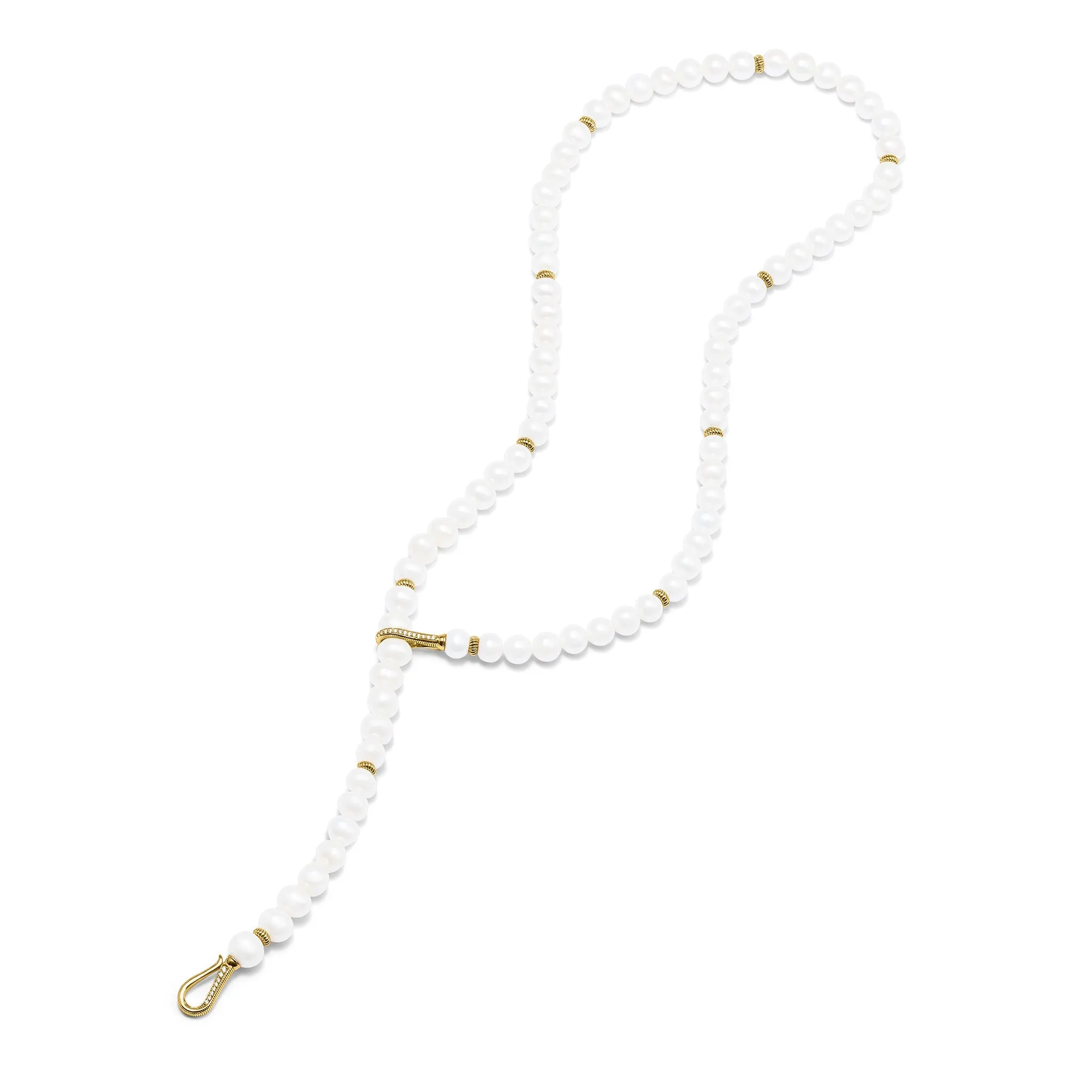 Shima Drop Necklace with Freshwater Pearls and Diamonds in 18K