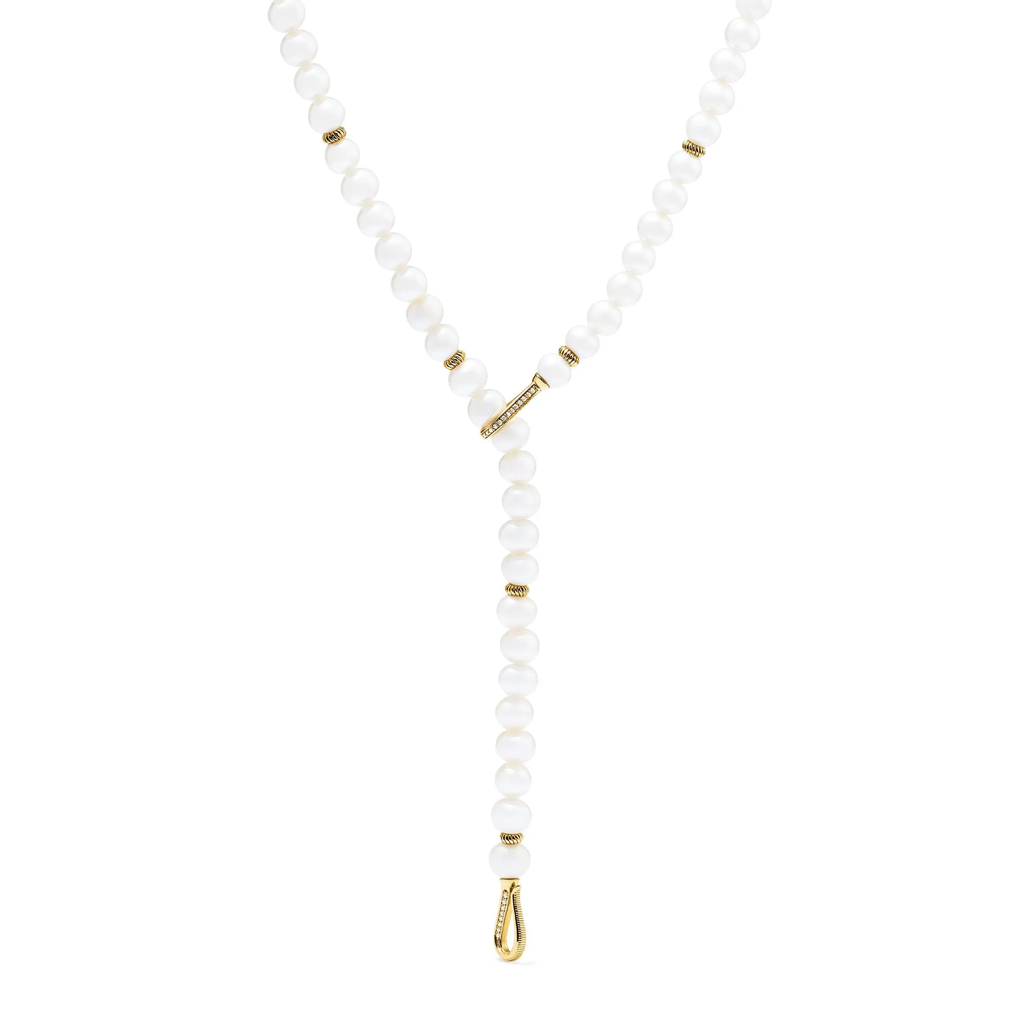 Shima Drop Necklace with Freshwater Pearls and Diamonds in 18K