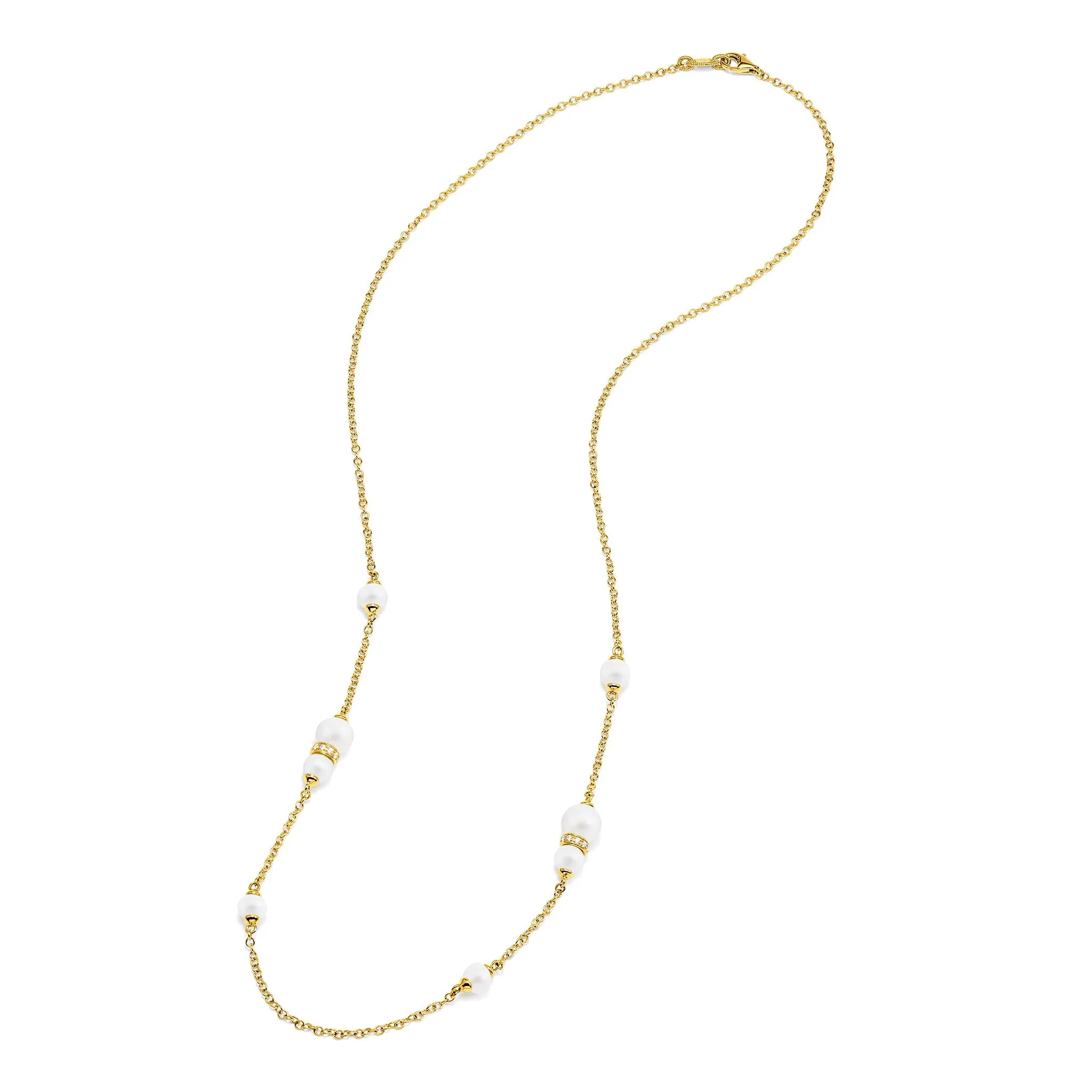 Shima Station Necklace with Freshwater Pearls and Diamonds in 18K