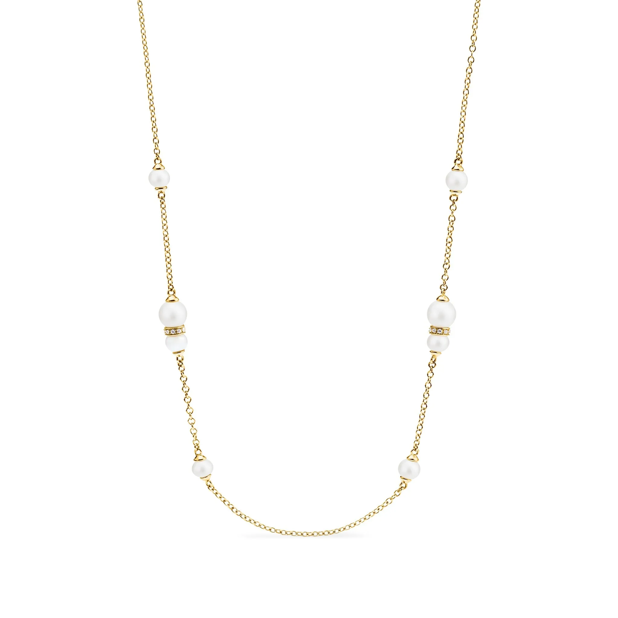 Shima Station Necklace with Freshwater Pearls and Diamonds in 18K