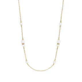 Shima Station Necklace with Freshwater Pearls and Diamonds in 18K