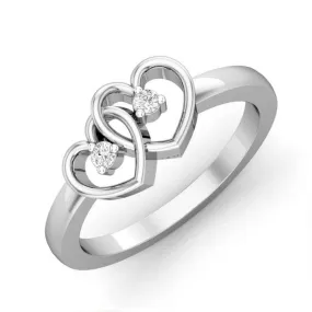 Silver Colour Alloy Dual Heart Ring